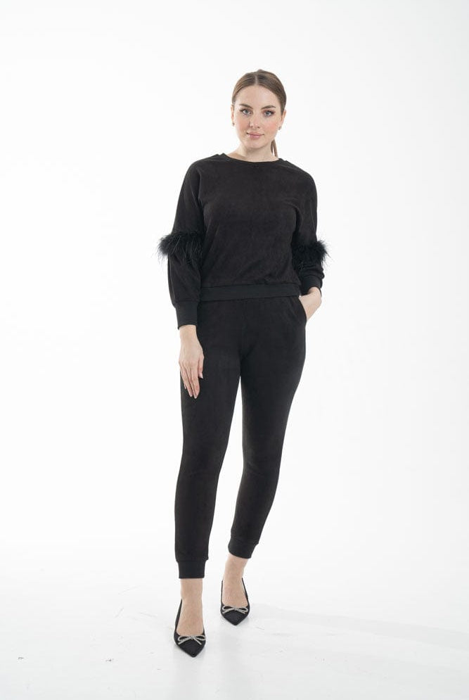 نتشي بنطال نسائي ضيق للمنزل أسود