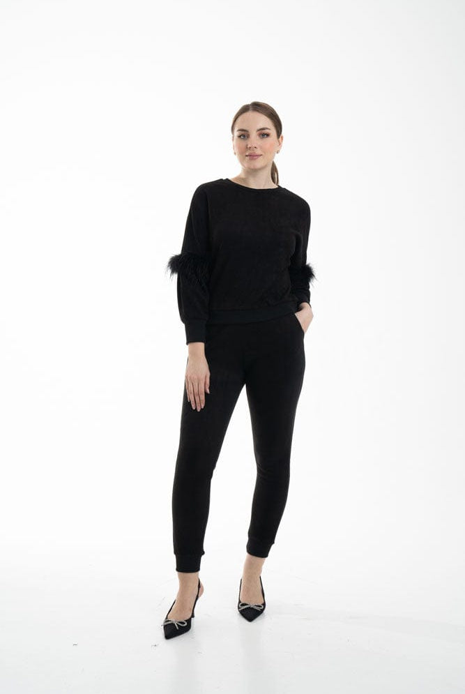 نتشي بنطال نسائي ضيق للمنزل أسود