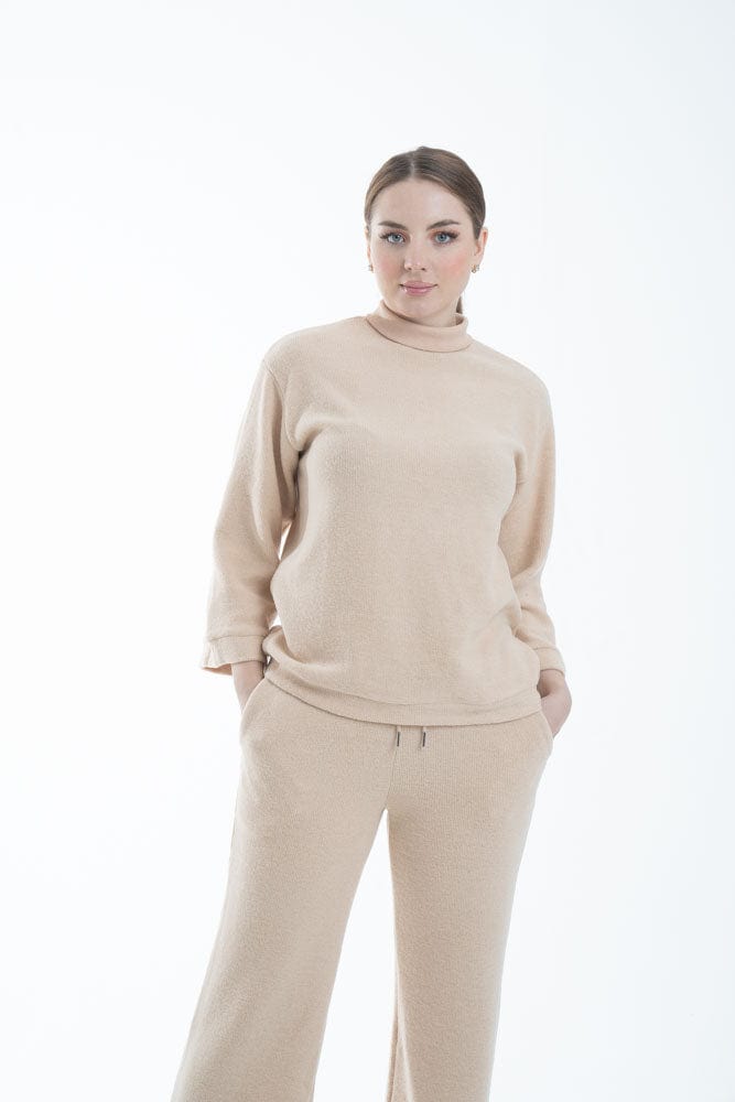 نتشي بلوزة نسائي برقبة كم طويل بياقة مرتفعة سادة