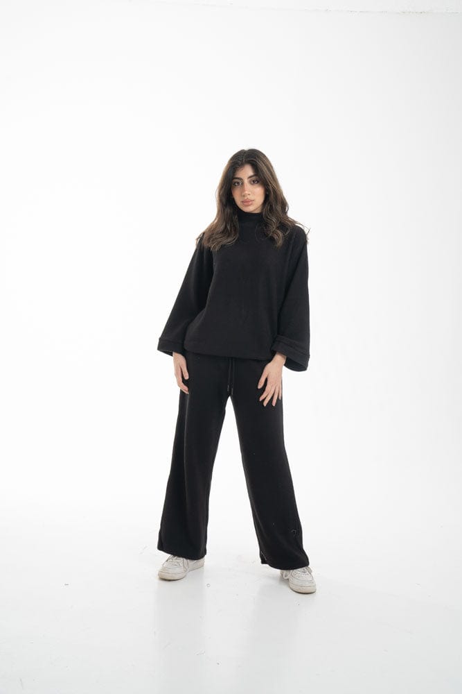 نتشي بلوزة نسائي برقبة كم طويل بياقة مرتفعة سادة