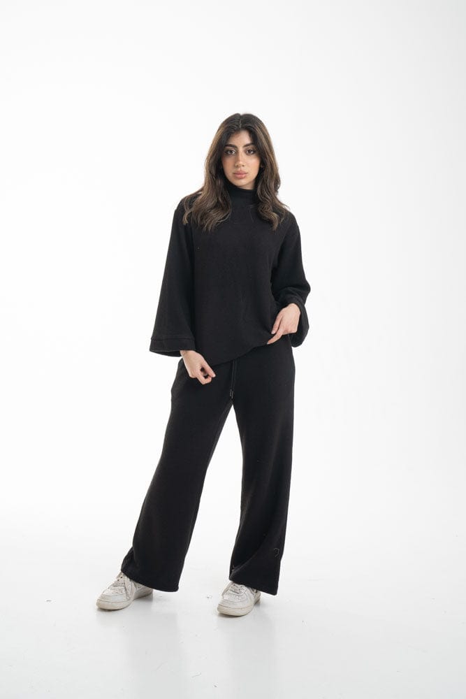 نتشي بلوزة نسائي برقبة كم طويل بياقة مرتفعة سادة