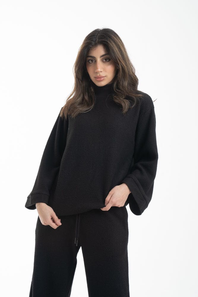 نتشي بلوزة نسائي برقبة كم طويل بياقة مرتفعة سادة