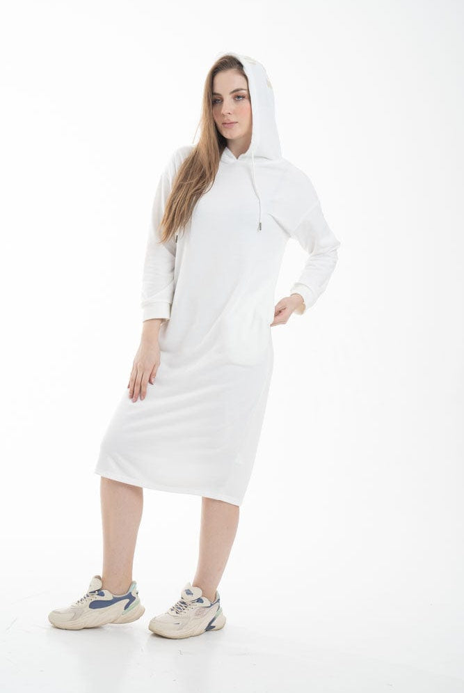 نتشي فستان ميدي بأكمام طويلة وجيب امامي ملحق بهودي