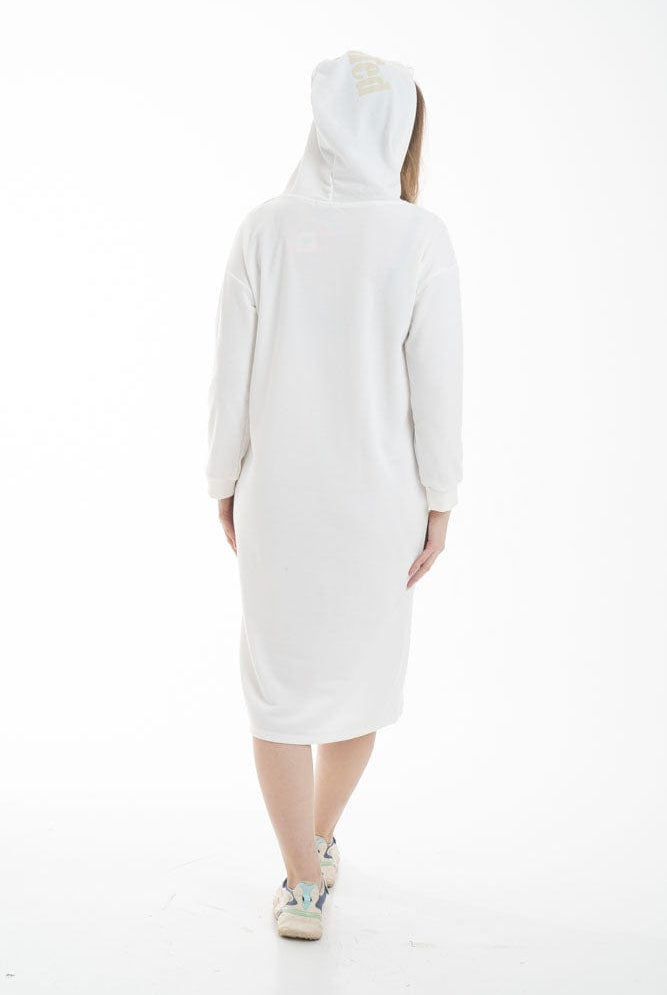 نتشي فستان ميدي بأكمام طويلة وجيب امامي ملحق بهودي