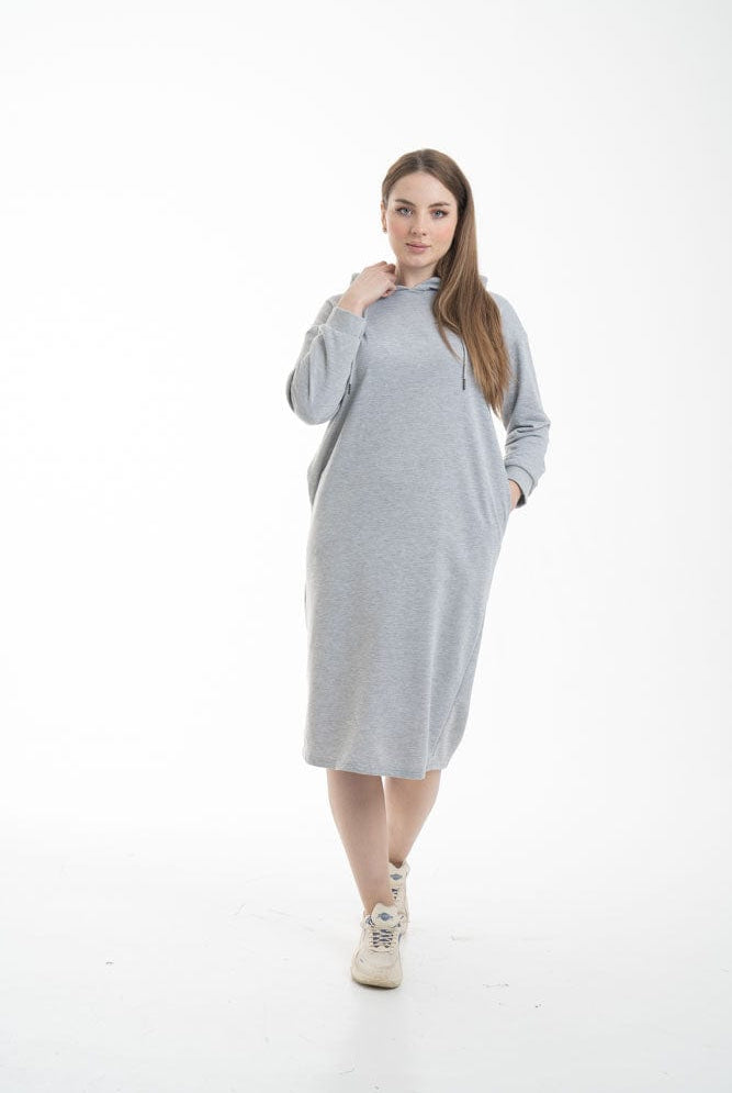 نتشي فستان ميدي بأكمام طويلة وجيب امامي ملحق بهودي