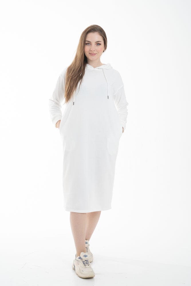 نتشي فستان ميدي بأكمام طويلة وجيب امامي ملحق بهودي