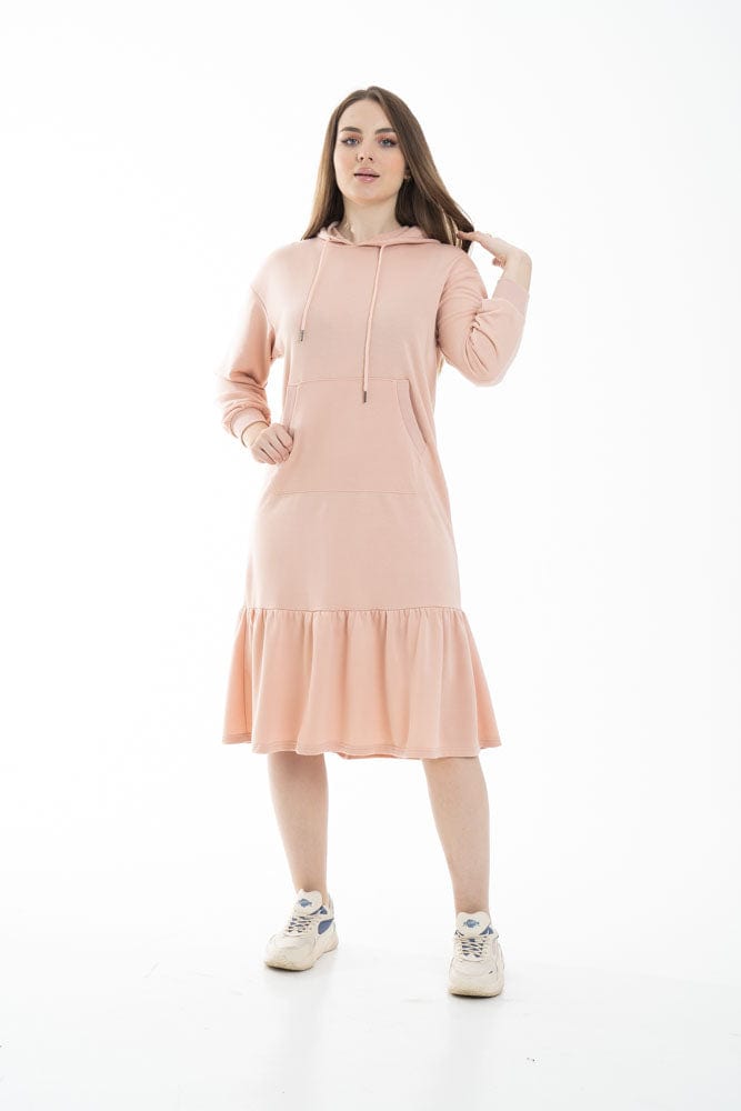 نتشي فستان ميدي بأكمام طويلة وهودي من الخلف