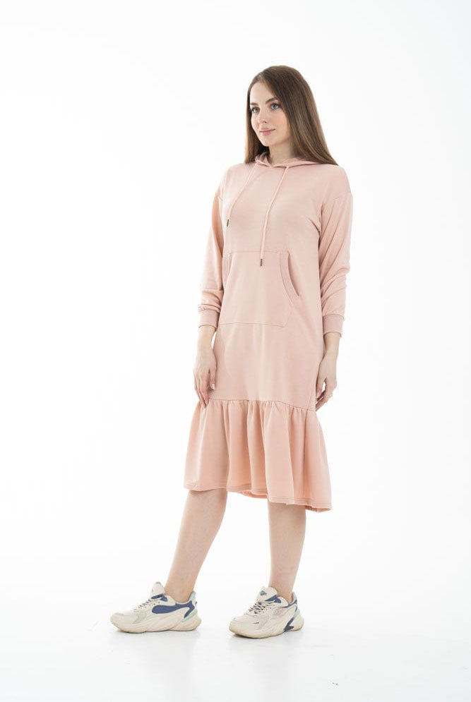 نتشي فستان ميدي بأكمام طويلة وهودي من الخلف