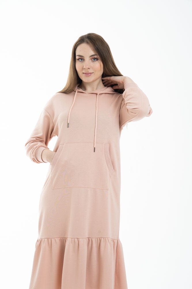 نتشي فستان ميدي بأكمام طويلة وهودي من الخلف