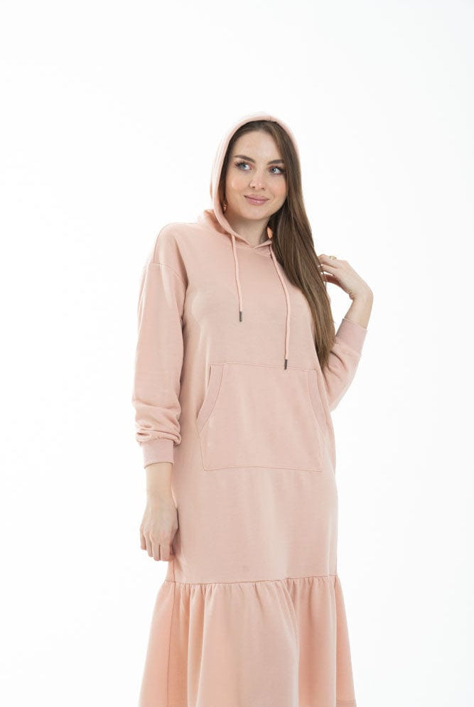 نتشي فستان ميدي بأكمام طويلة وهودي من الخلف