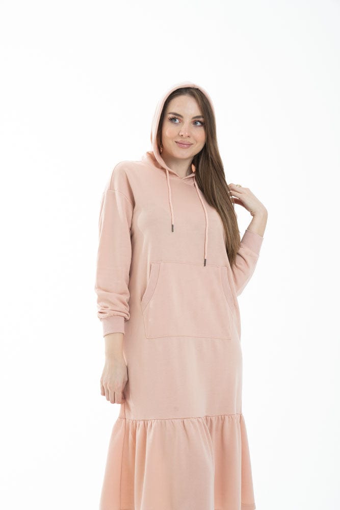 نتشي فستان ميدي بأكمام طويلة وهودي من الخلف