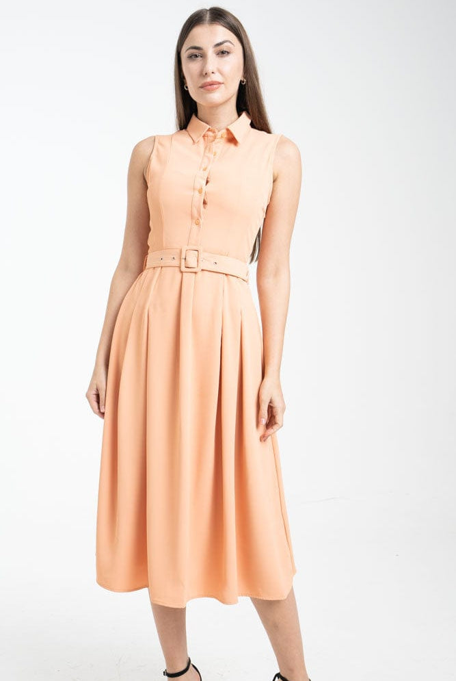 نتشي فستان ميدي بدون أكمام بأزرار أمامية