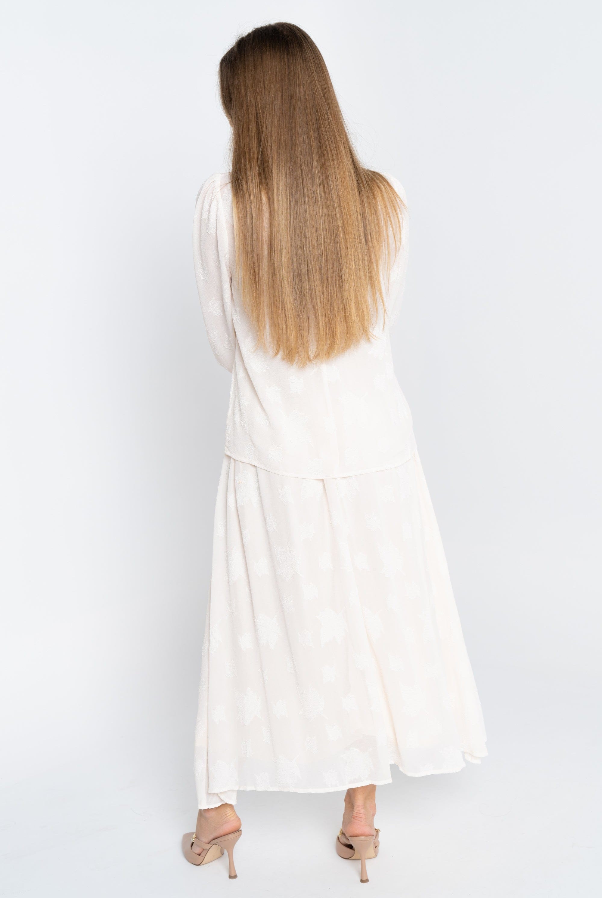 نتشي تنورة ماكسي شيفون هاي ويست مع نقشة خفيفة نسائي