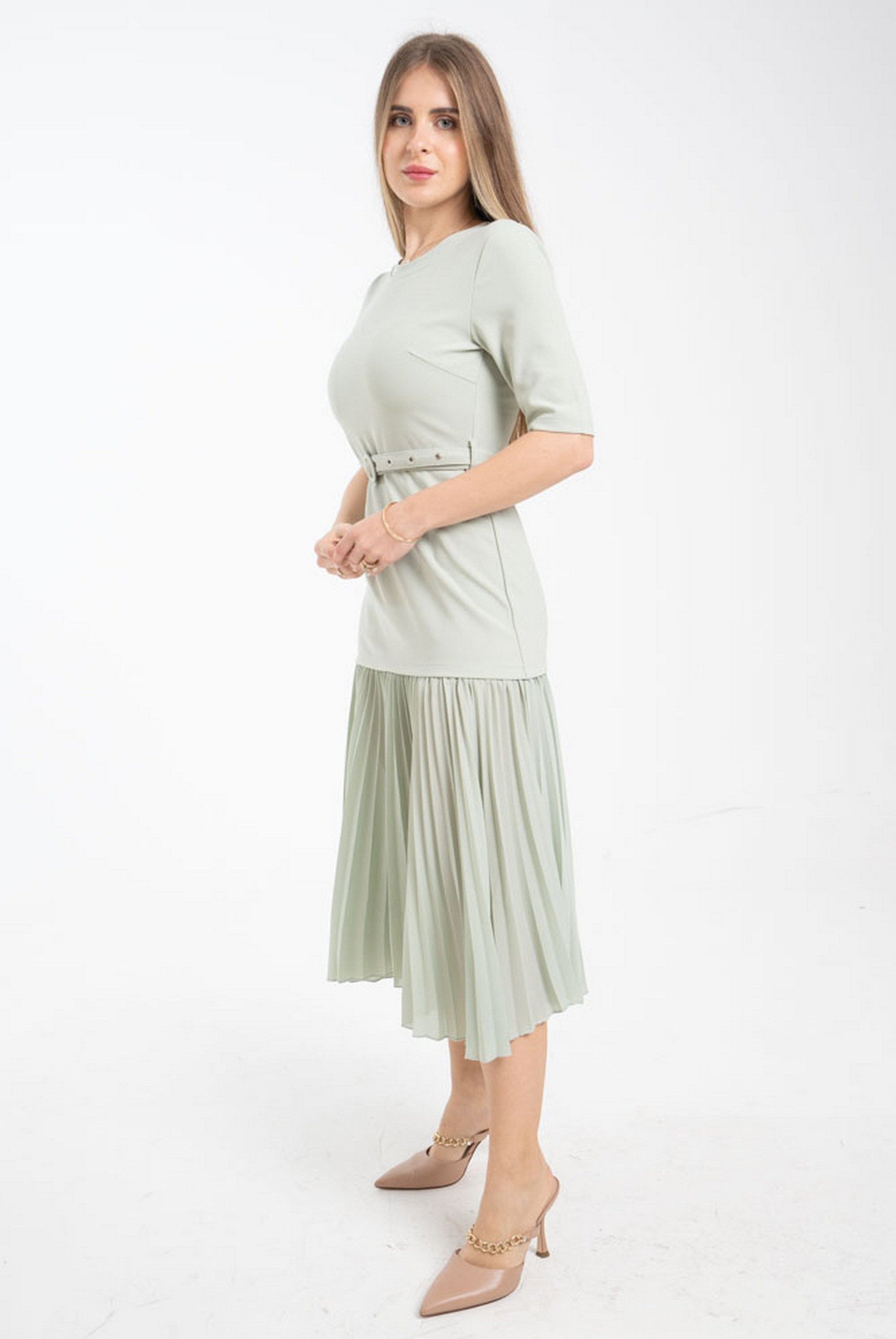 نتشي فستان ميدي نسائي مزين بليسية من الأسفل