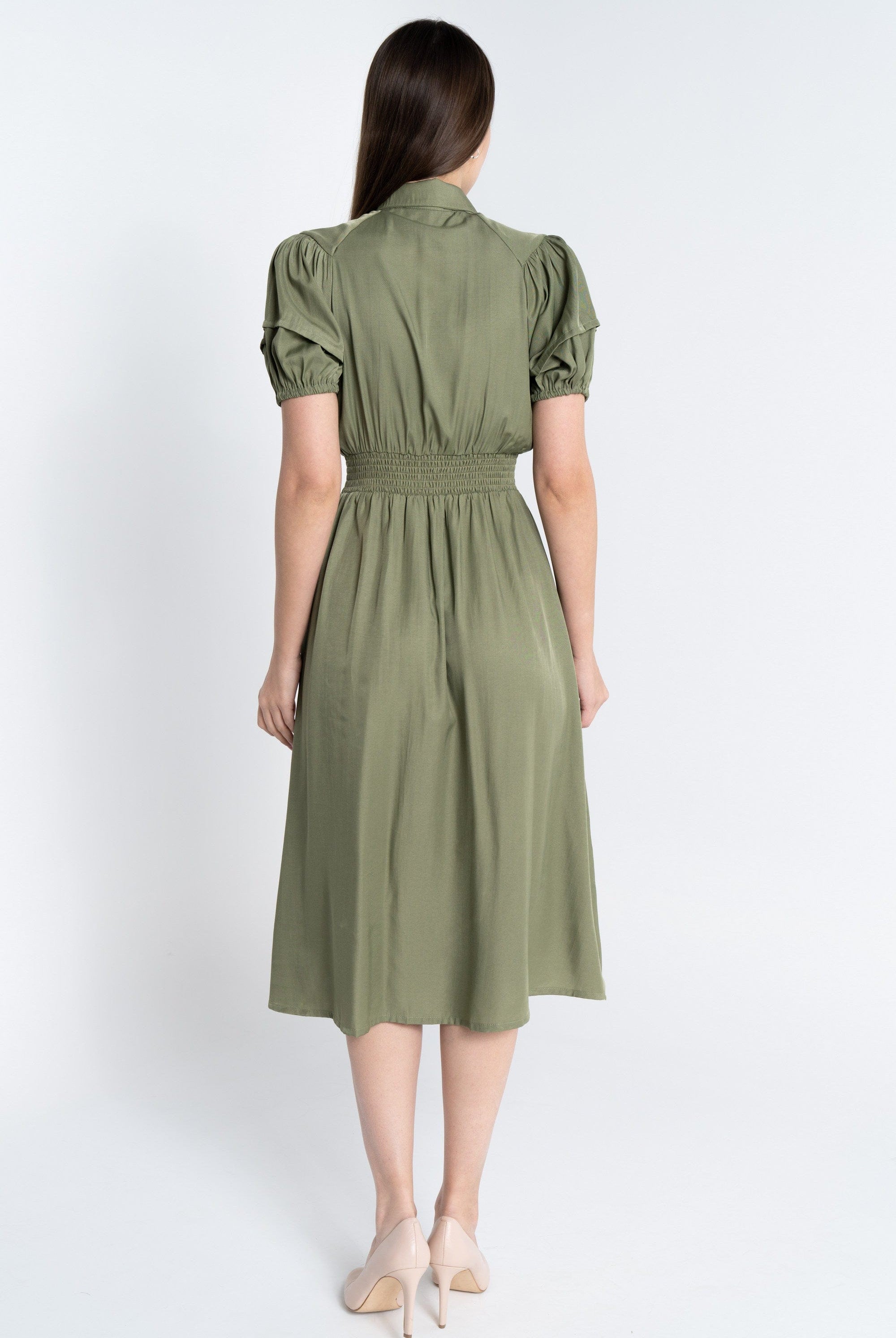 نتشي فستان ميدي مخصر بأزرار أميمة كم قصير بف نسائب