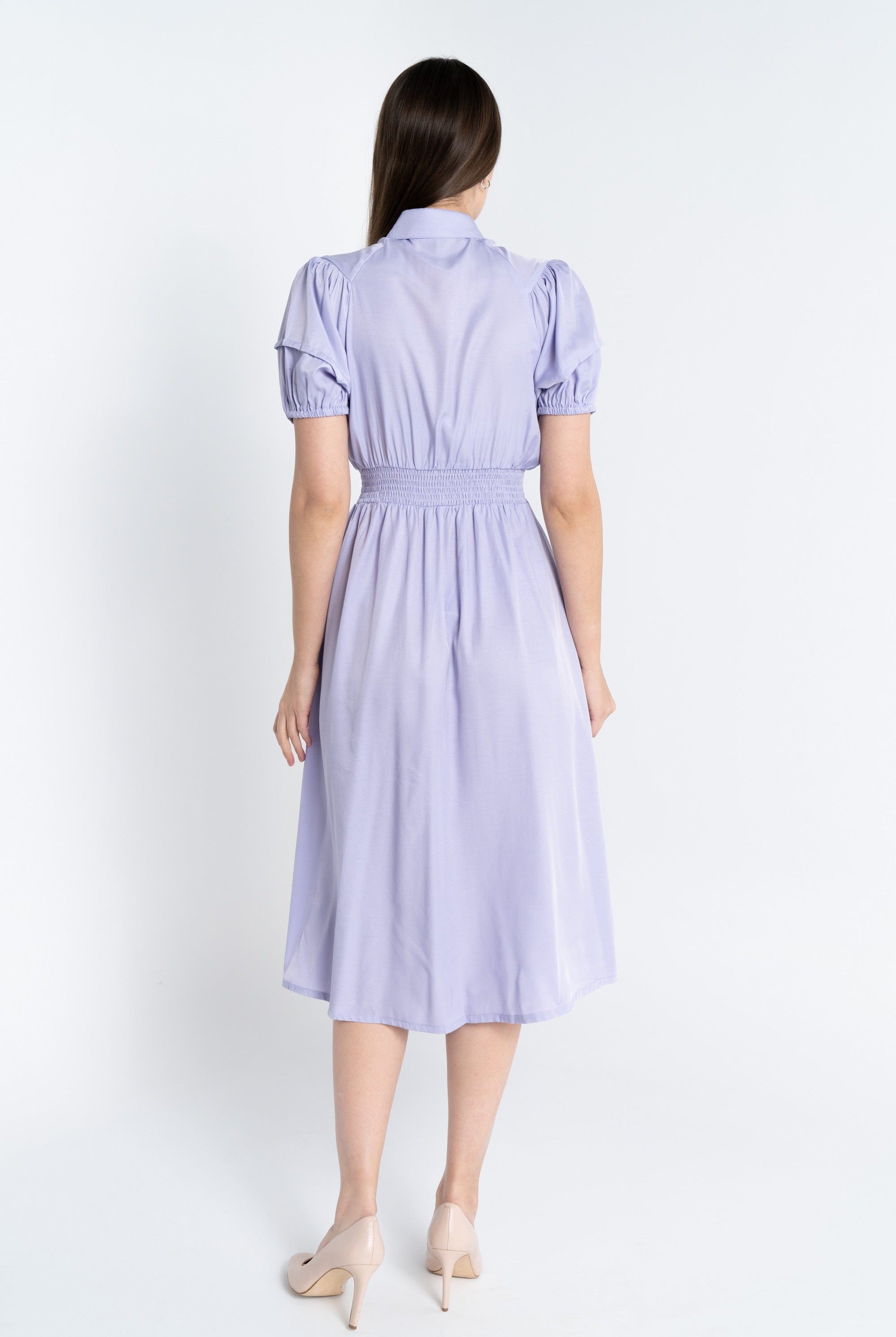 نتشي فستان ميدي مخصر بأزرار أميمة كم قصير بف نسائب