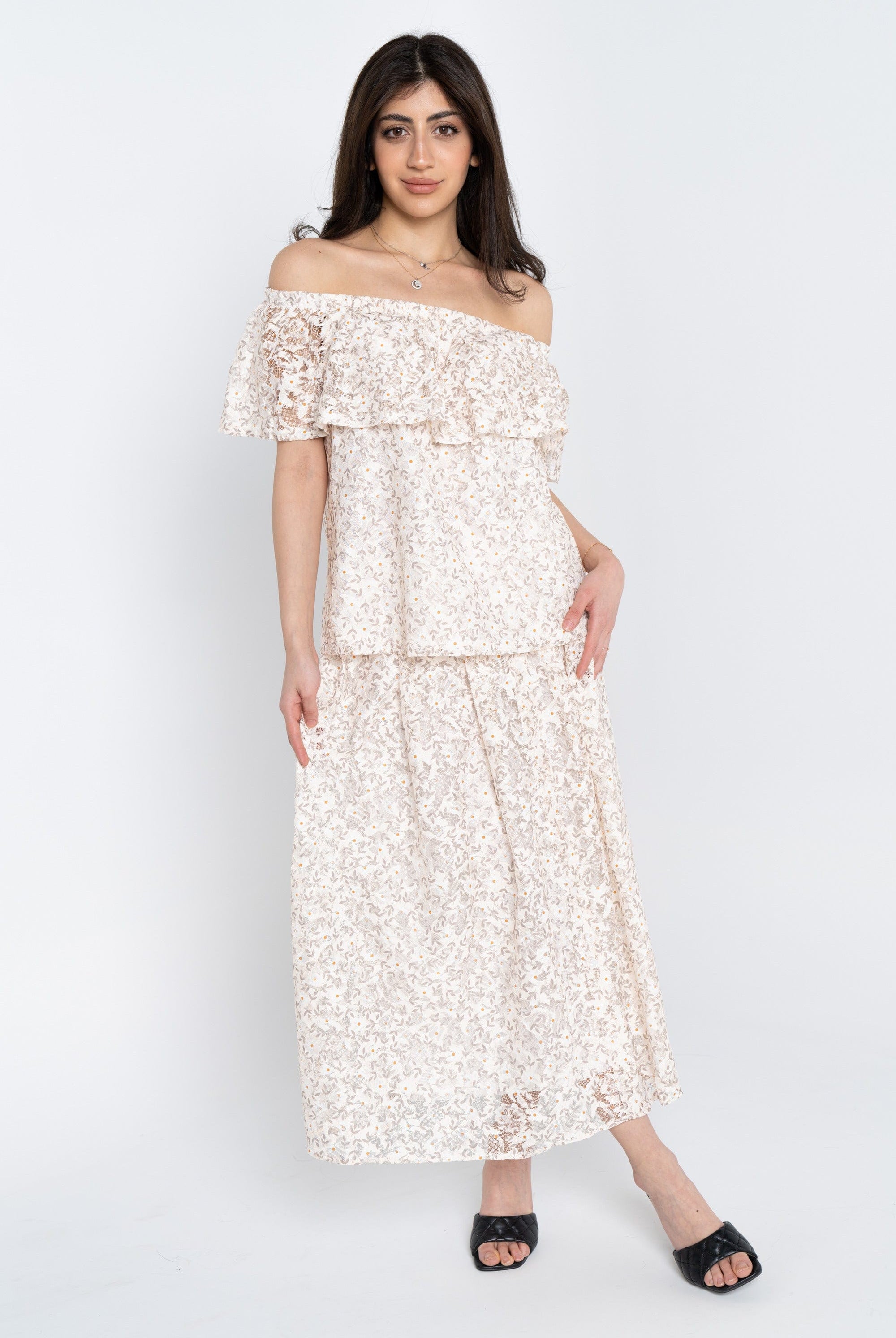 نتشي بلوزة كلاسيك أوف شولدر دانتيل مشجرة نسائي