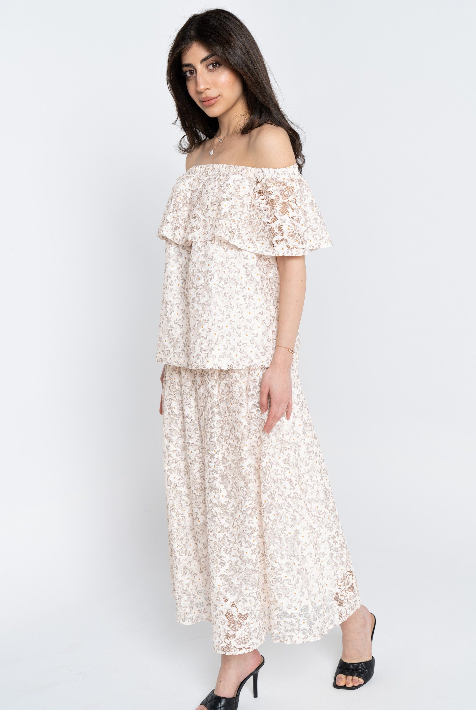 نتشي بلوزة كلاسيك أوف شولدر دانتيل مشجرة نسائي