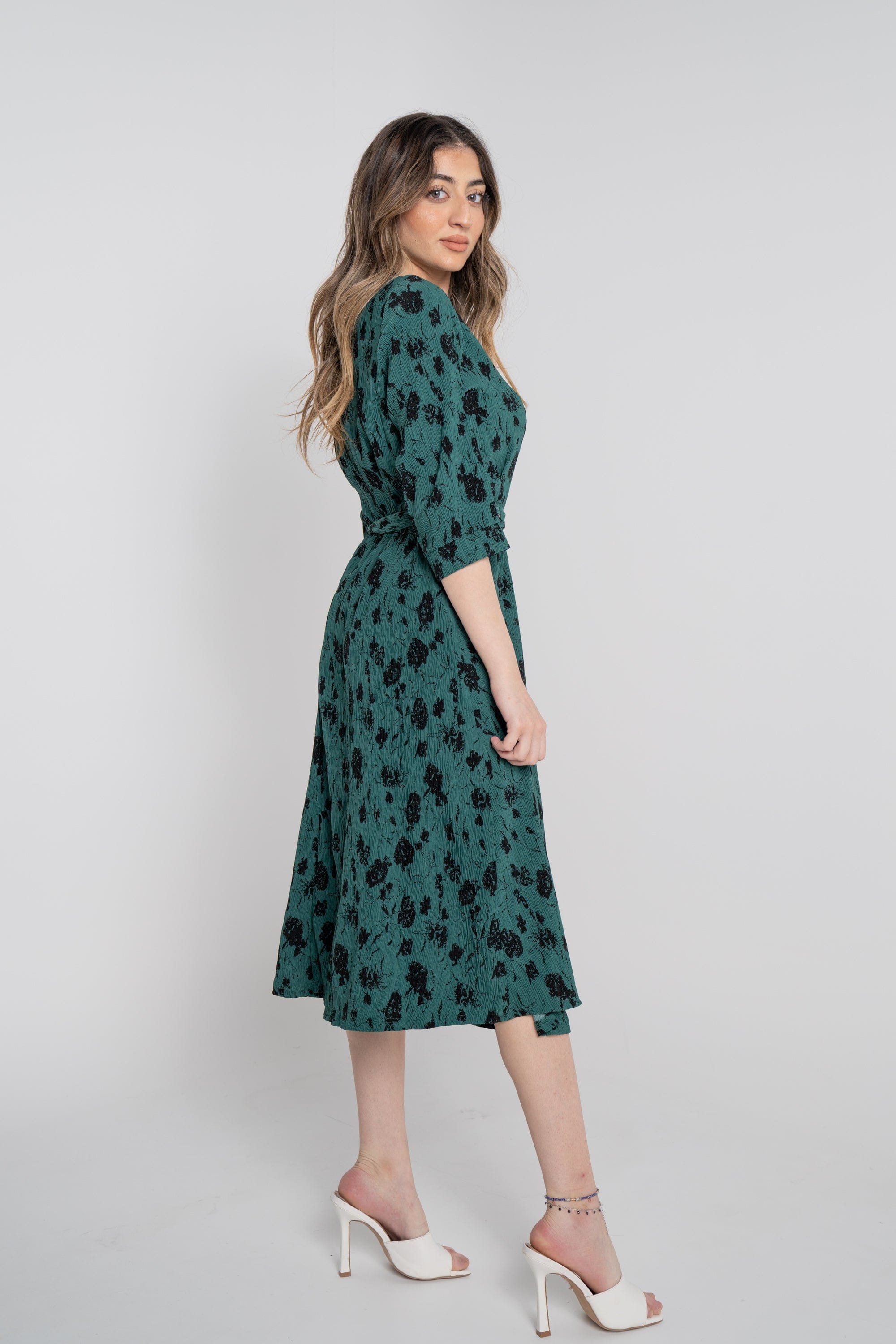 نتشي فستان ميدي مخصر مشجر 3/4 كم نسائي