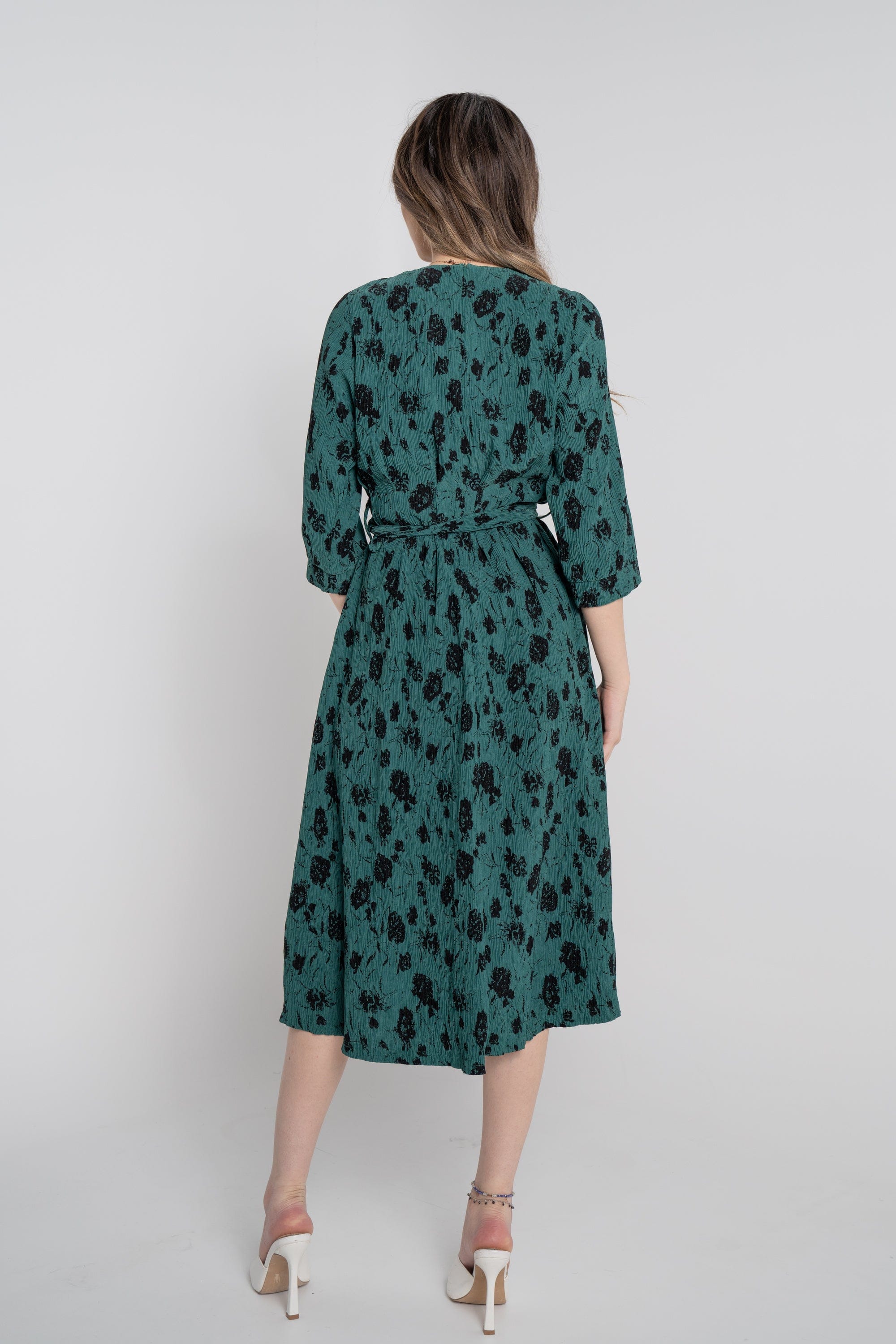 نتشي فستان ميدي مخصر مشجر 3/4 كم نسائي