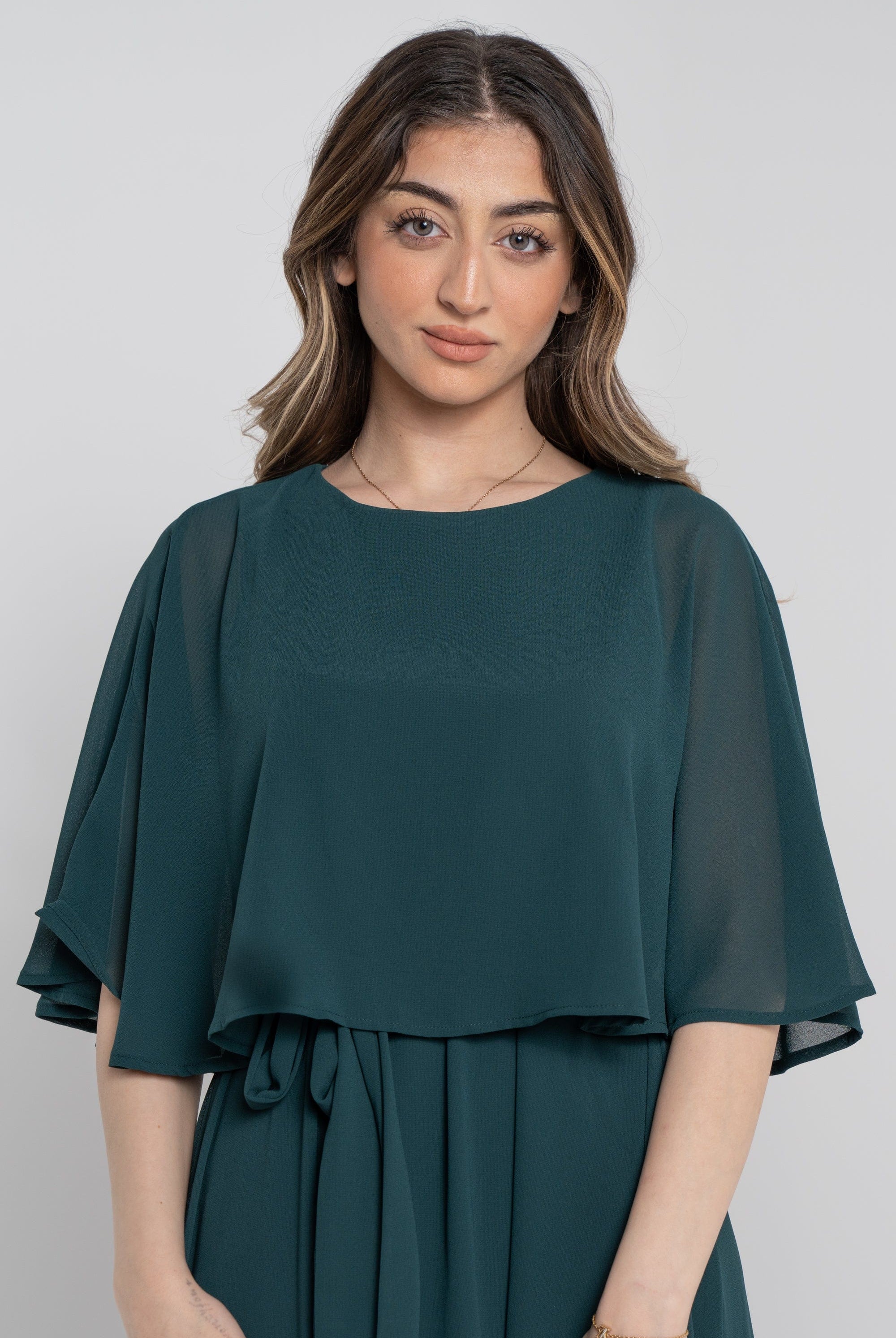 نتشي فستان طويل نص كم برباط على الخصر نسائي