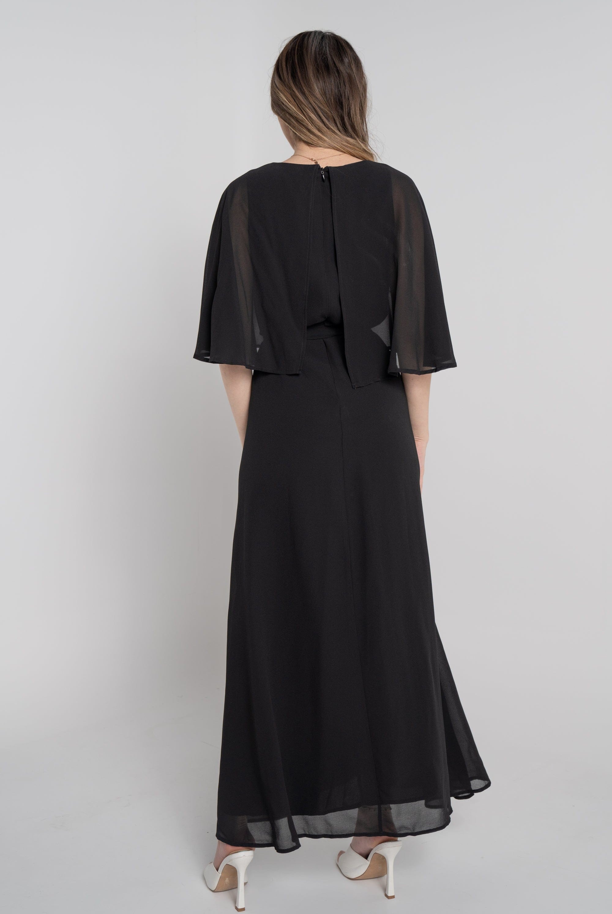 نتشي فستان طويل نص كم برباط على الخصر نسائي