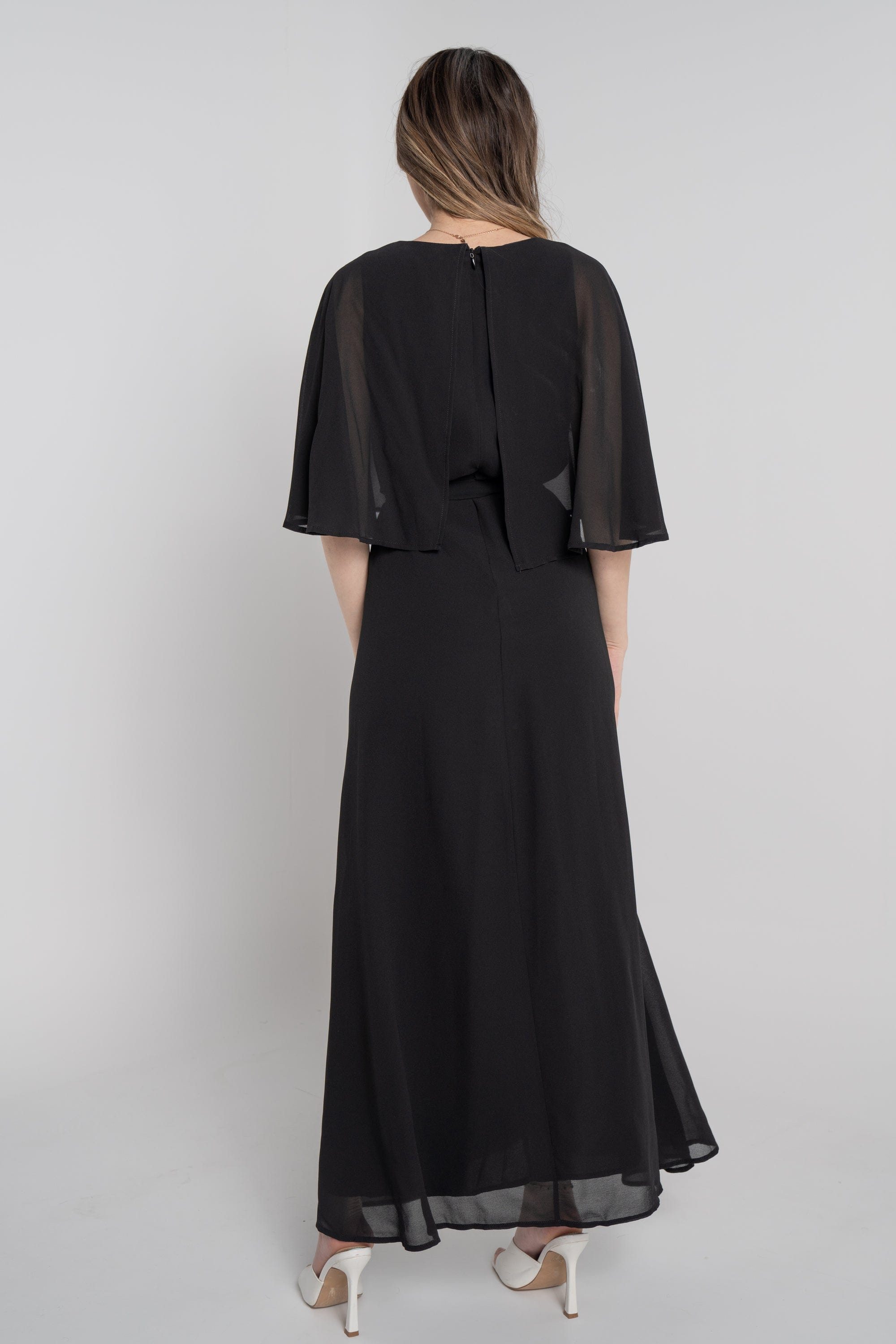 نتشي فستان طويل نص كم برباط على الخصر نسائي