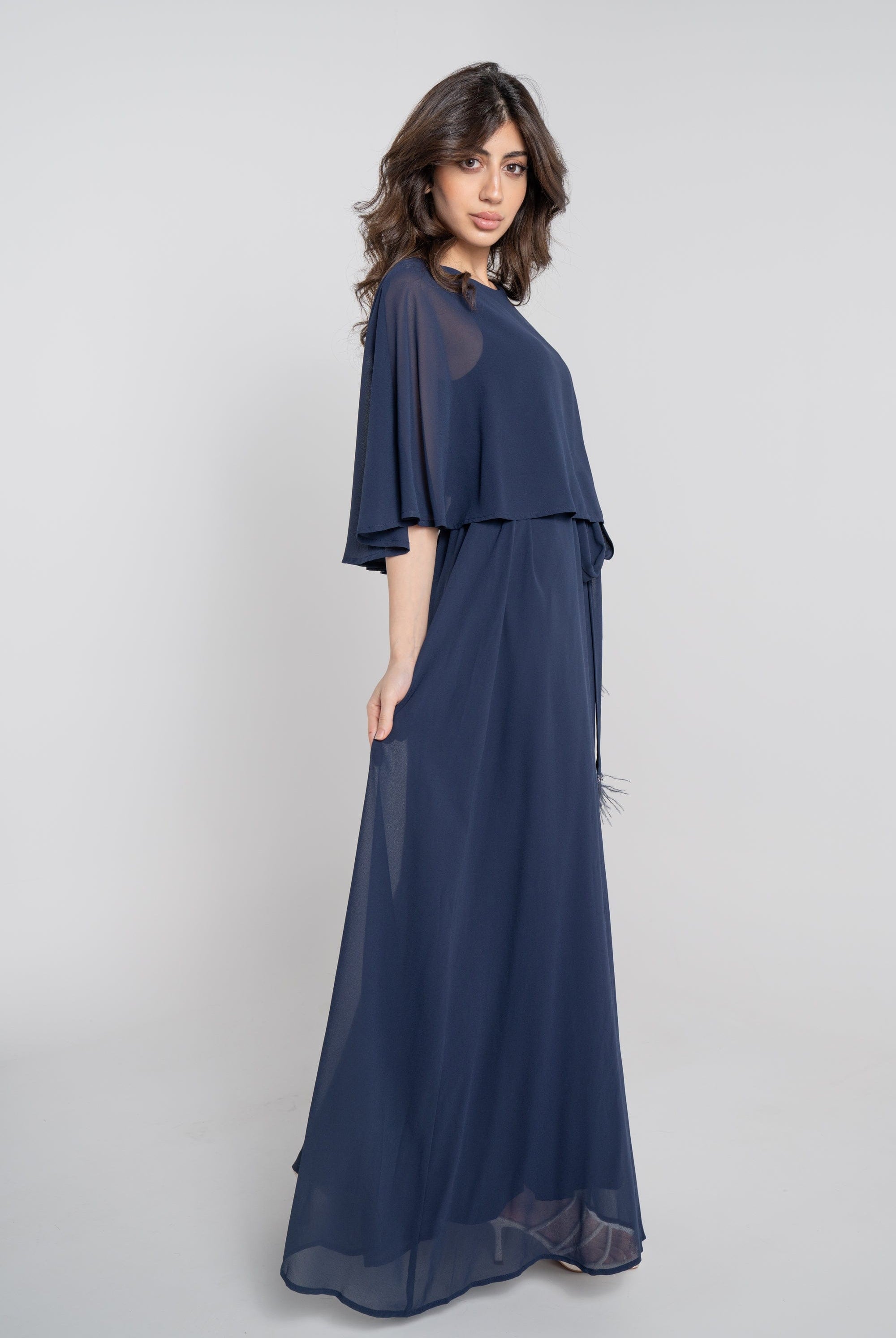 نتشي فستان طويل نص كم برباط على الخصر نسائي