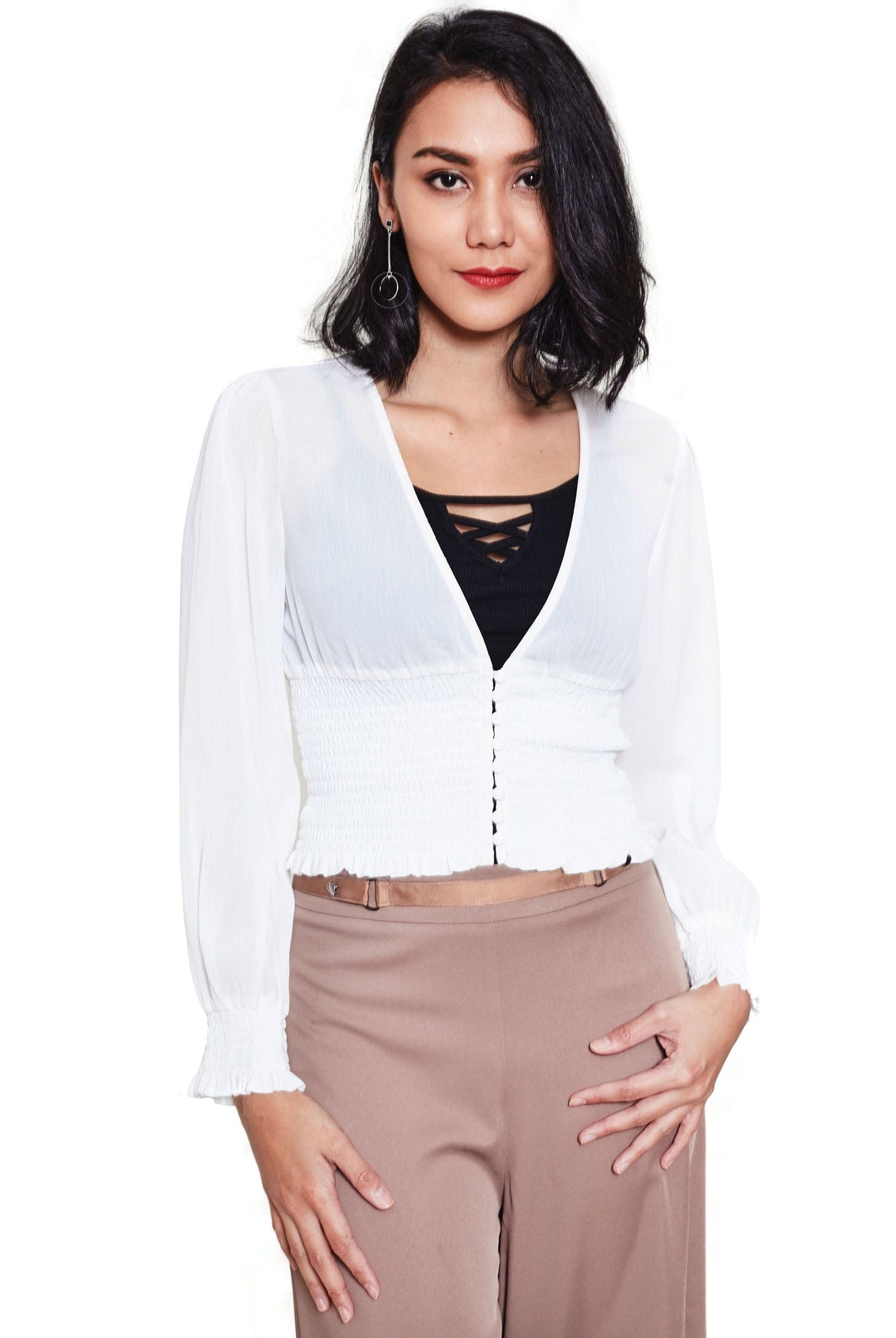 نتشي كارديجان مخصر بأزرار أمامية 3/4 كم طويل