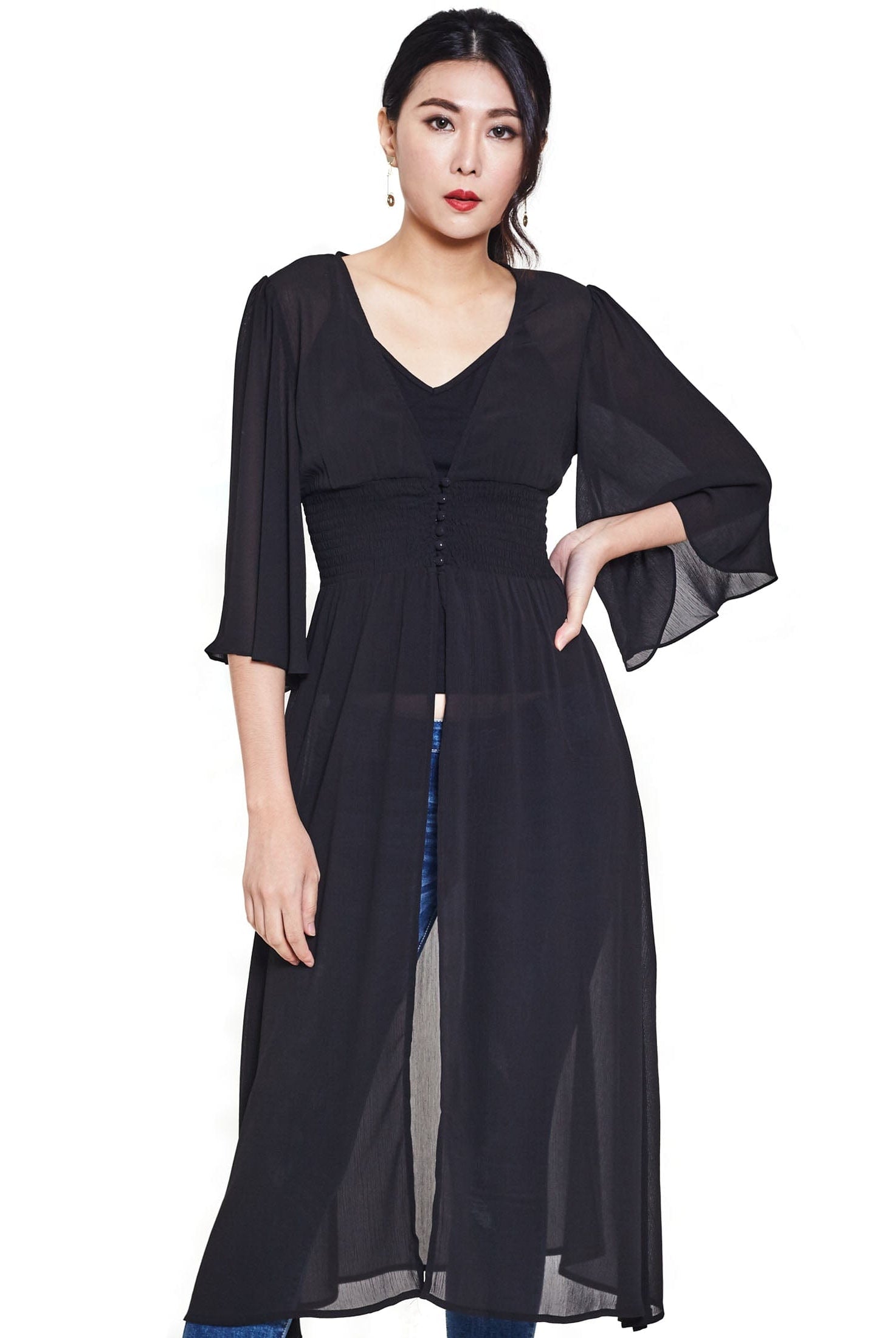 نتشي كارديجان سادة مخصر 3/4 كم واسع