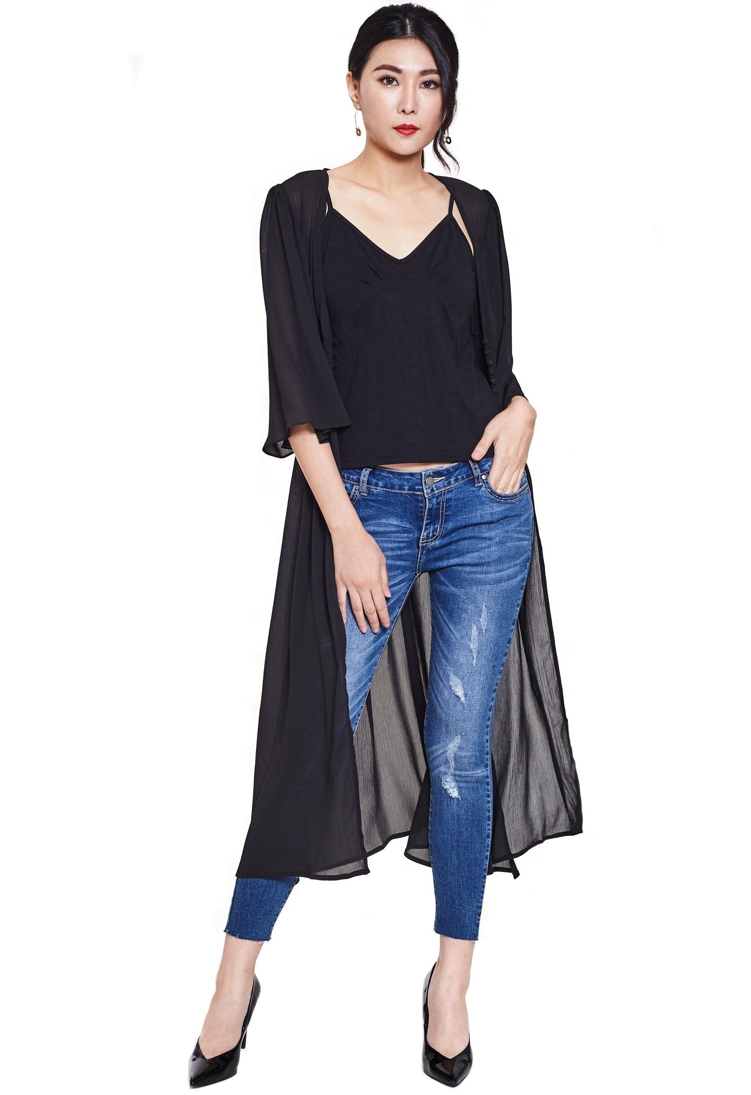 نتشي كارديجان سادة مخصر 3/4 كم واسع