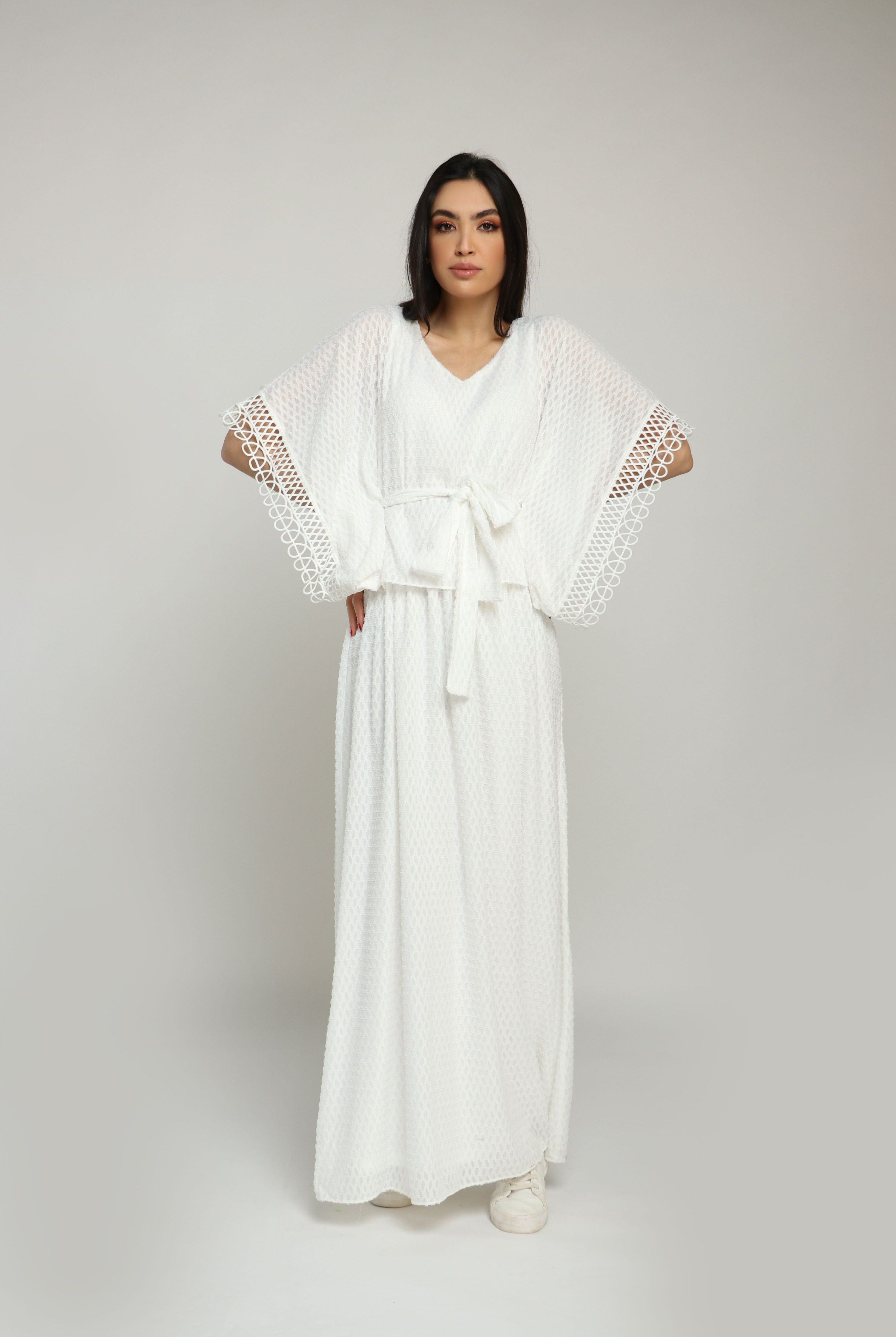 نتشي فستان طويل بوليستر نص كم واسع فراشة