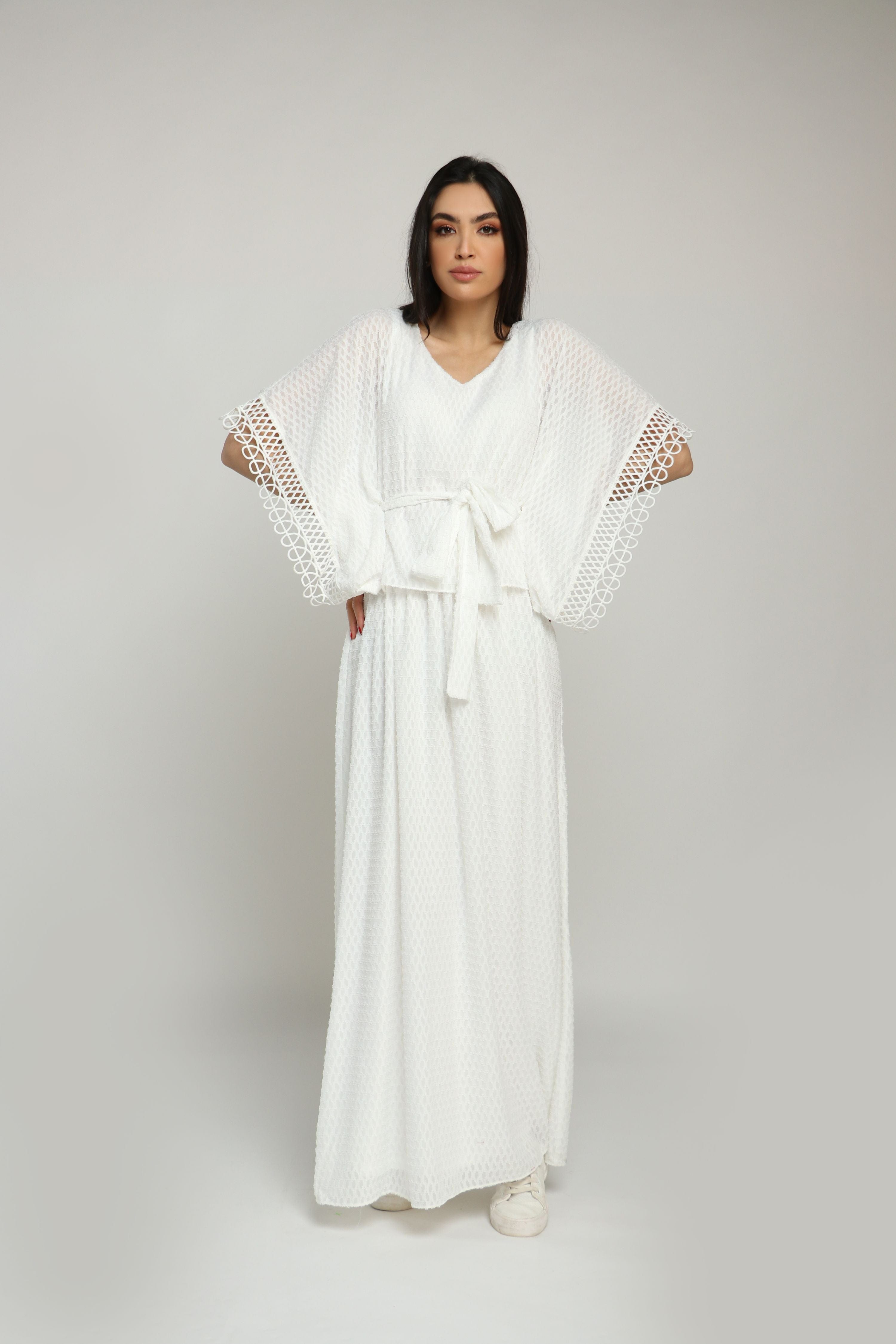 نتشي فستان طويل بوليستر نص كم واسع فراشة