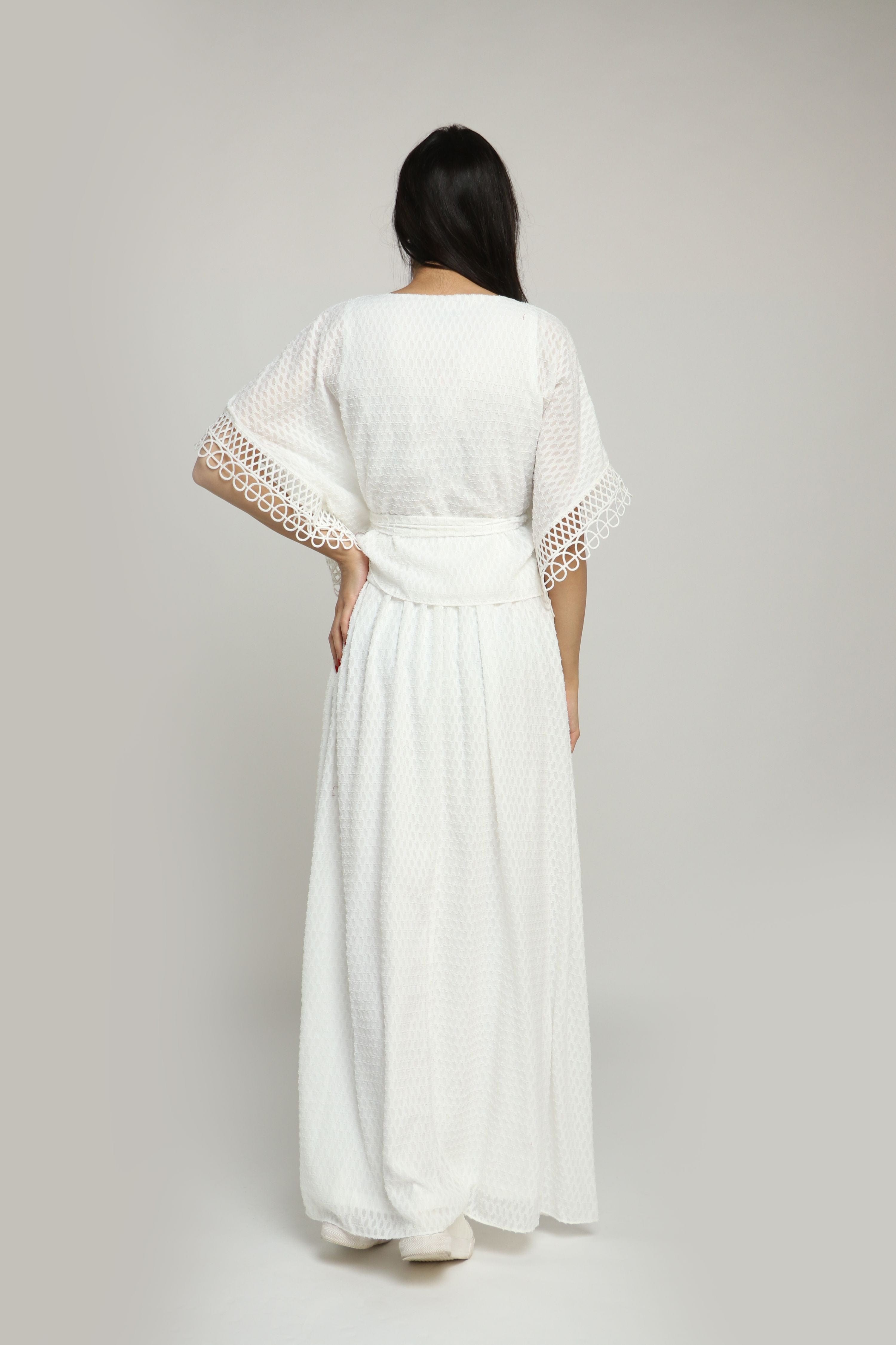 نتشي فستان طويل بوليستر نص كم واسع فراشة