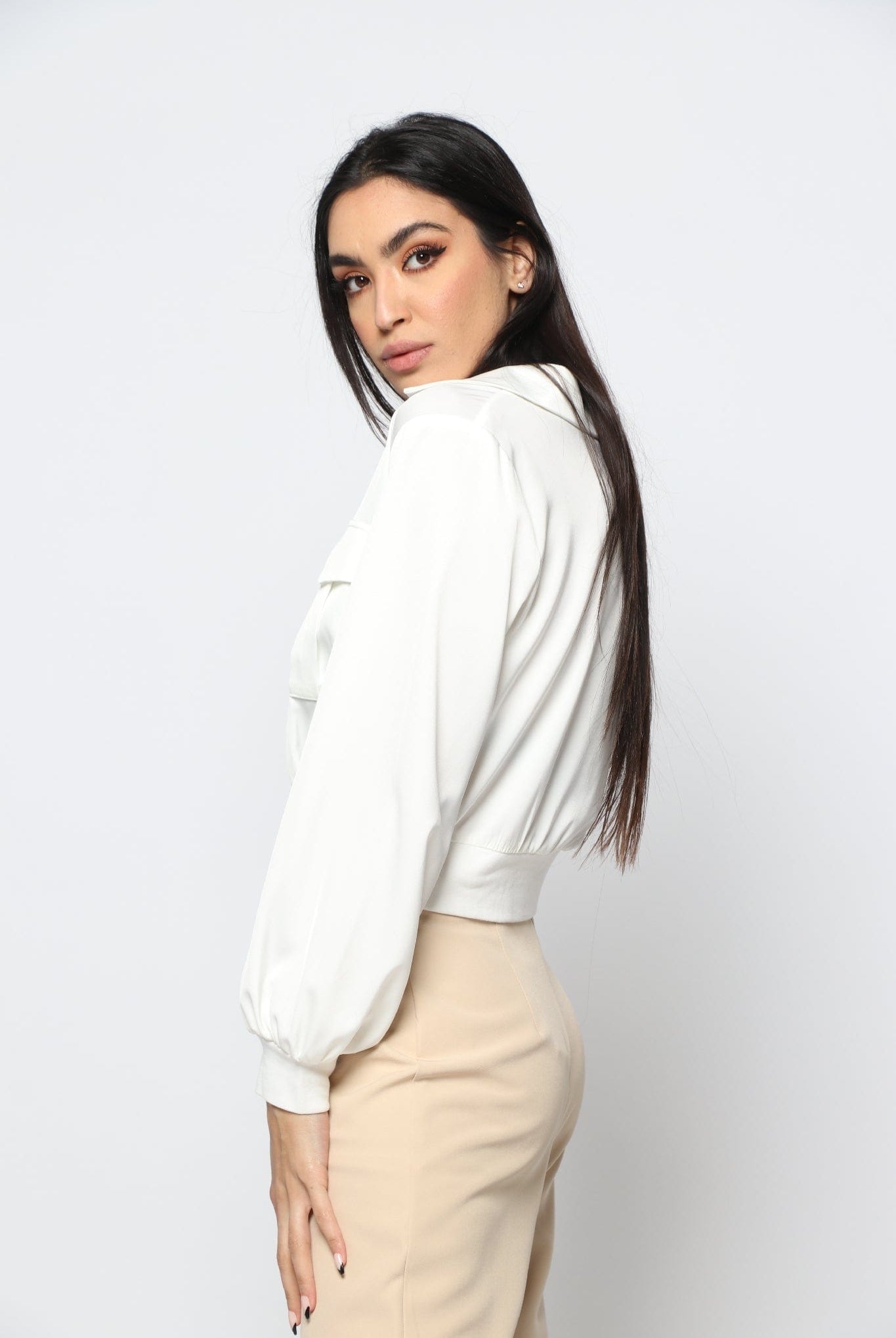 نتشي بلوزة نص بطن مخصر بسحاب كم طويل نسائي