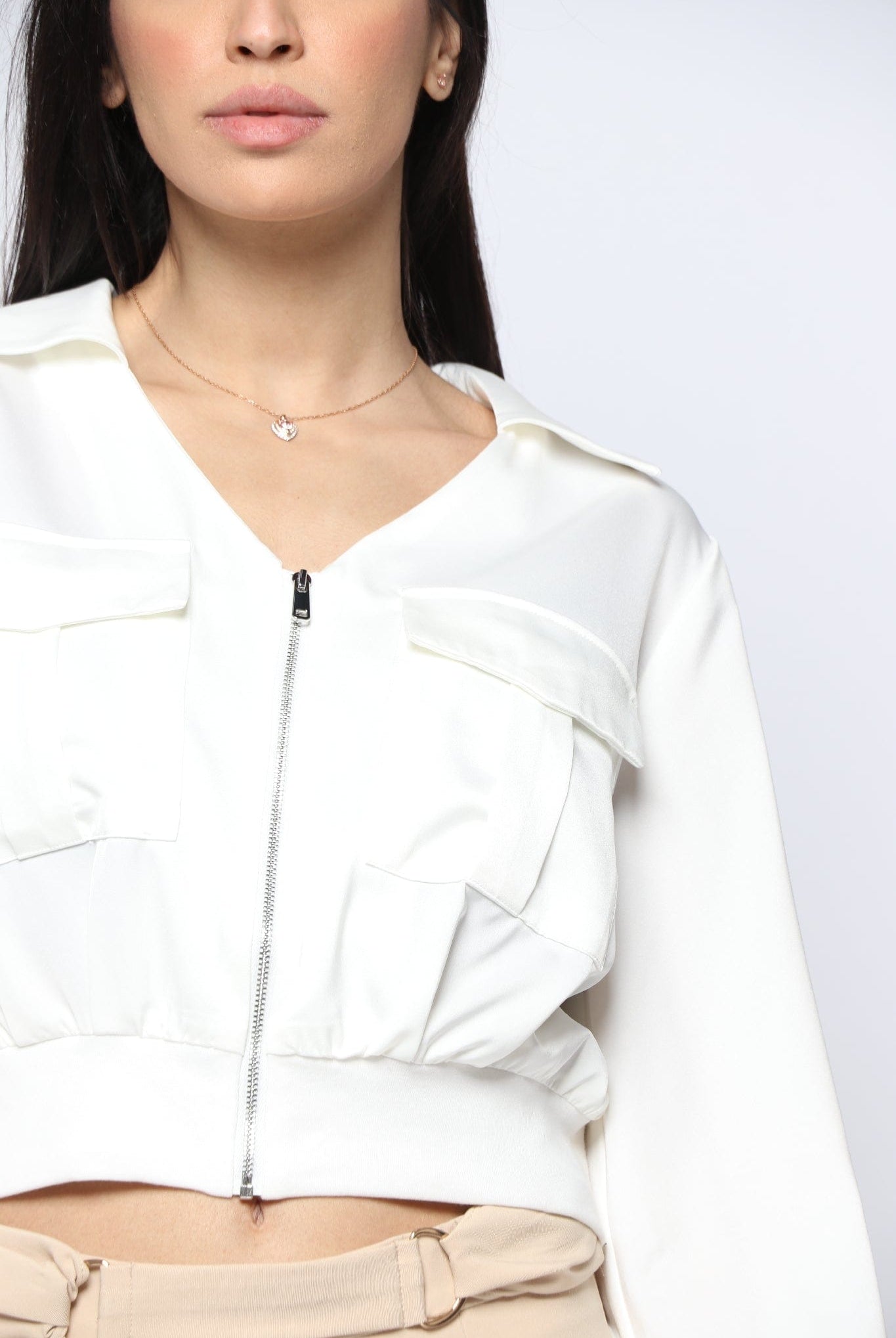 نتشي بلوزة نص بطن مخصر بسحاب كم طويل نسائي