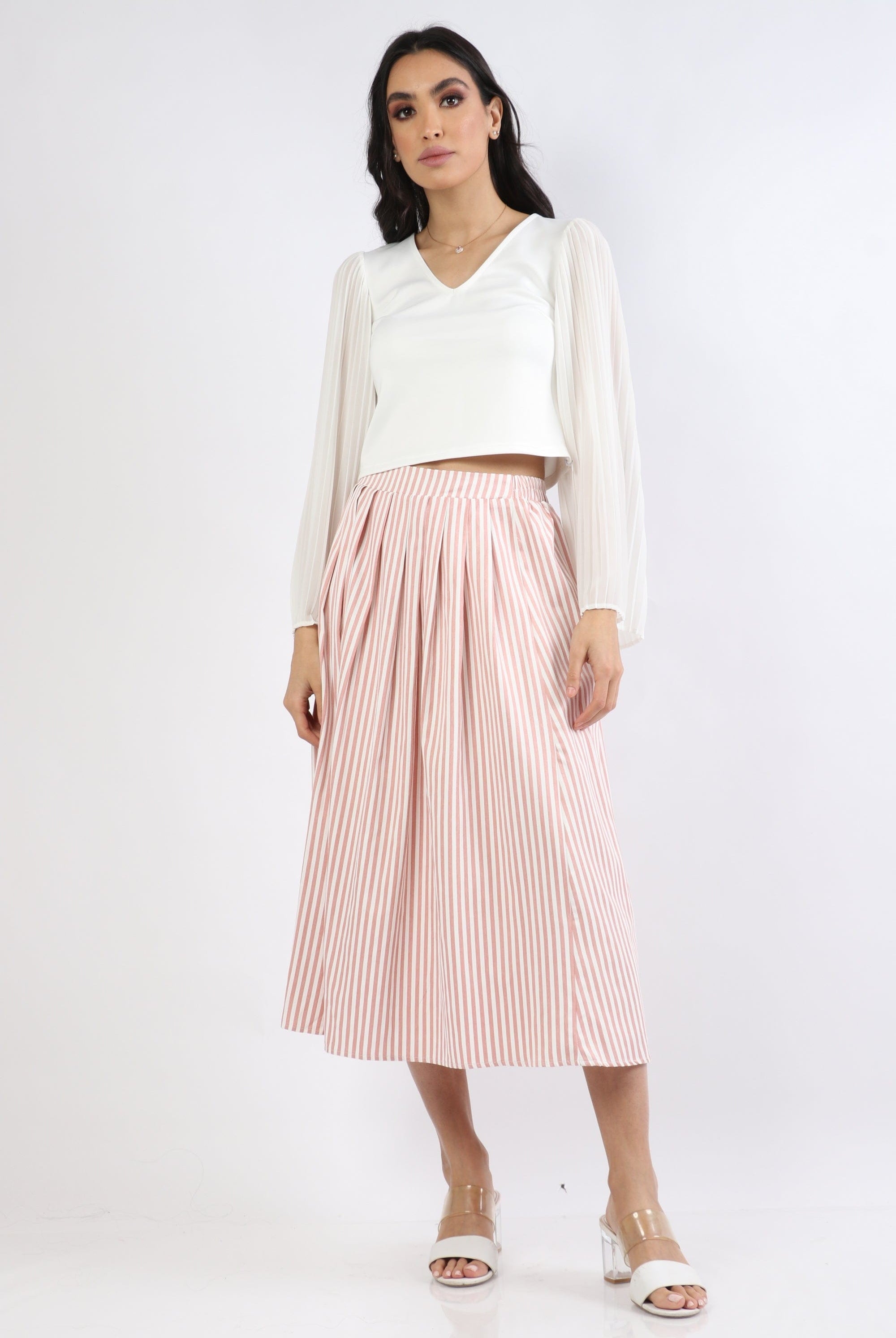 نتشي تنورة ميدي مقلمة بالطول بكسرات