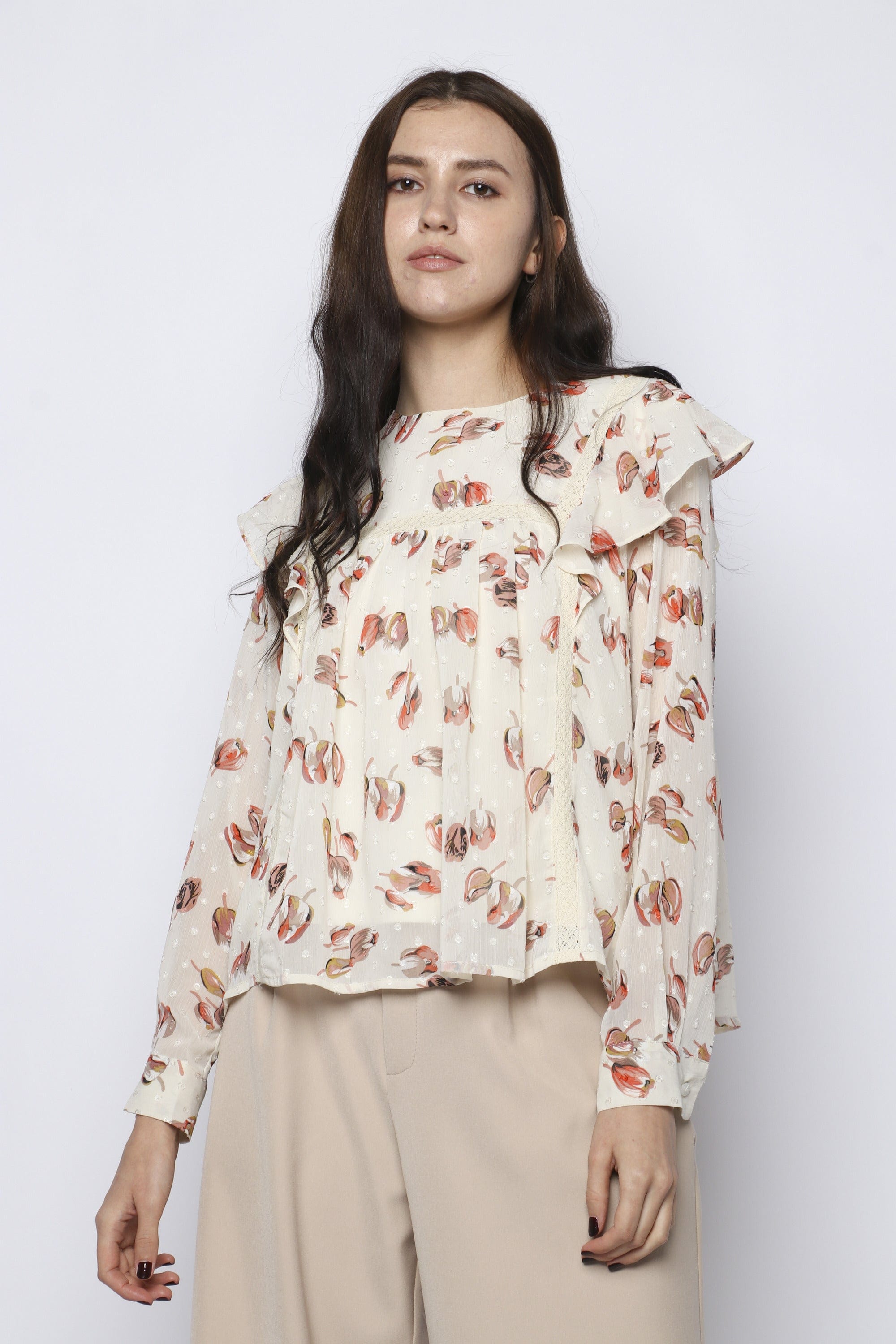 نتشي بلوزة مشجرة مزينة بطبعات من الورود نسائي