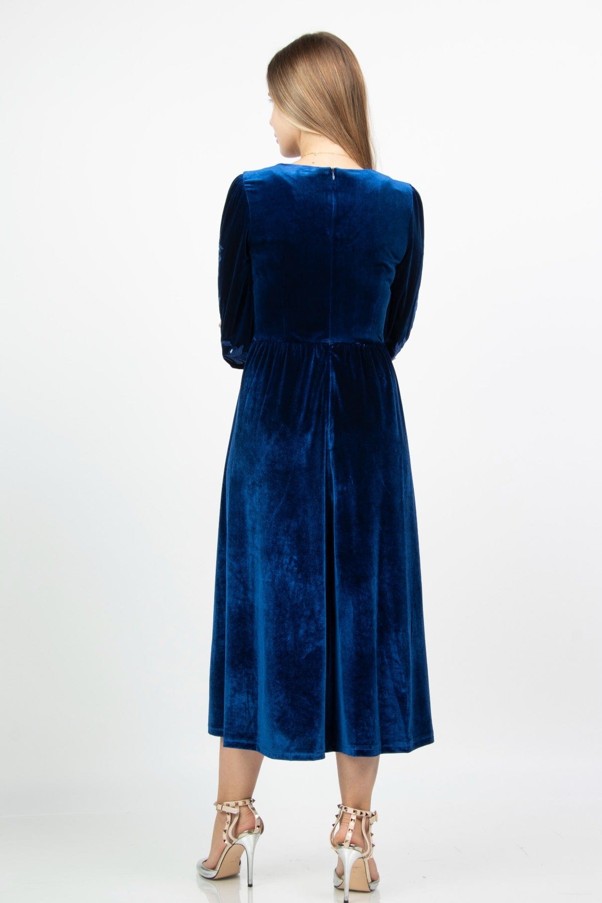 نتشي فستان ميدي مخمل نسائي بأكملم طويلة