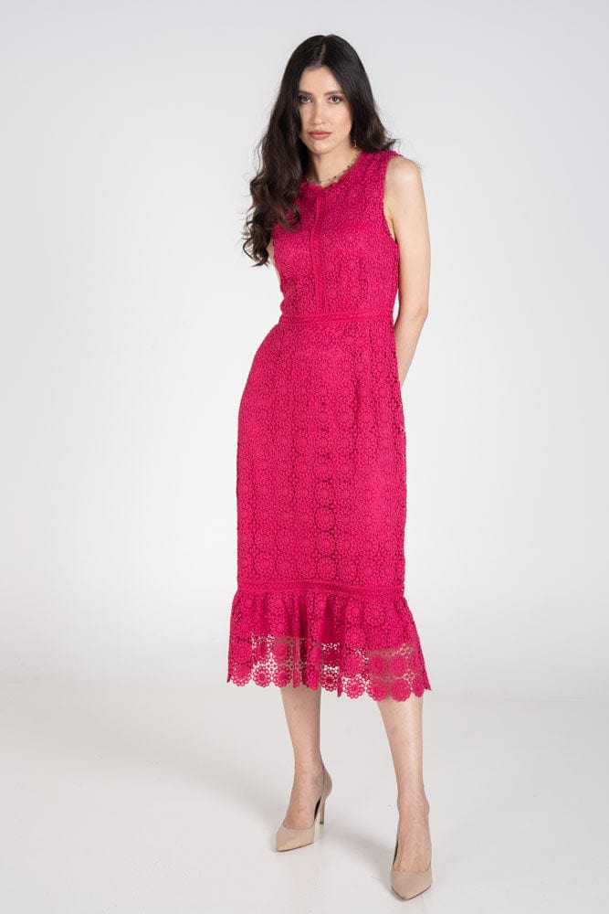 نتشي فستان ميدي سهرة دانتيل واسع من الأسفل بدون كم