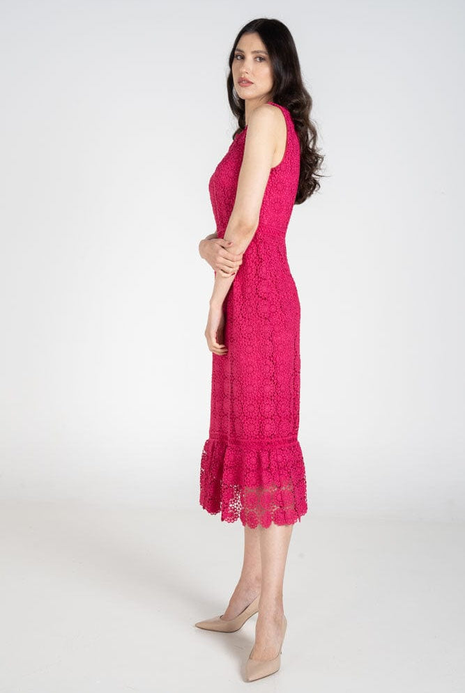 نتشي فستان ميدي سهرة دانتيل واسع من الأسفل بدون كم