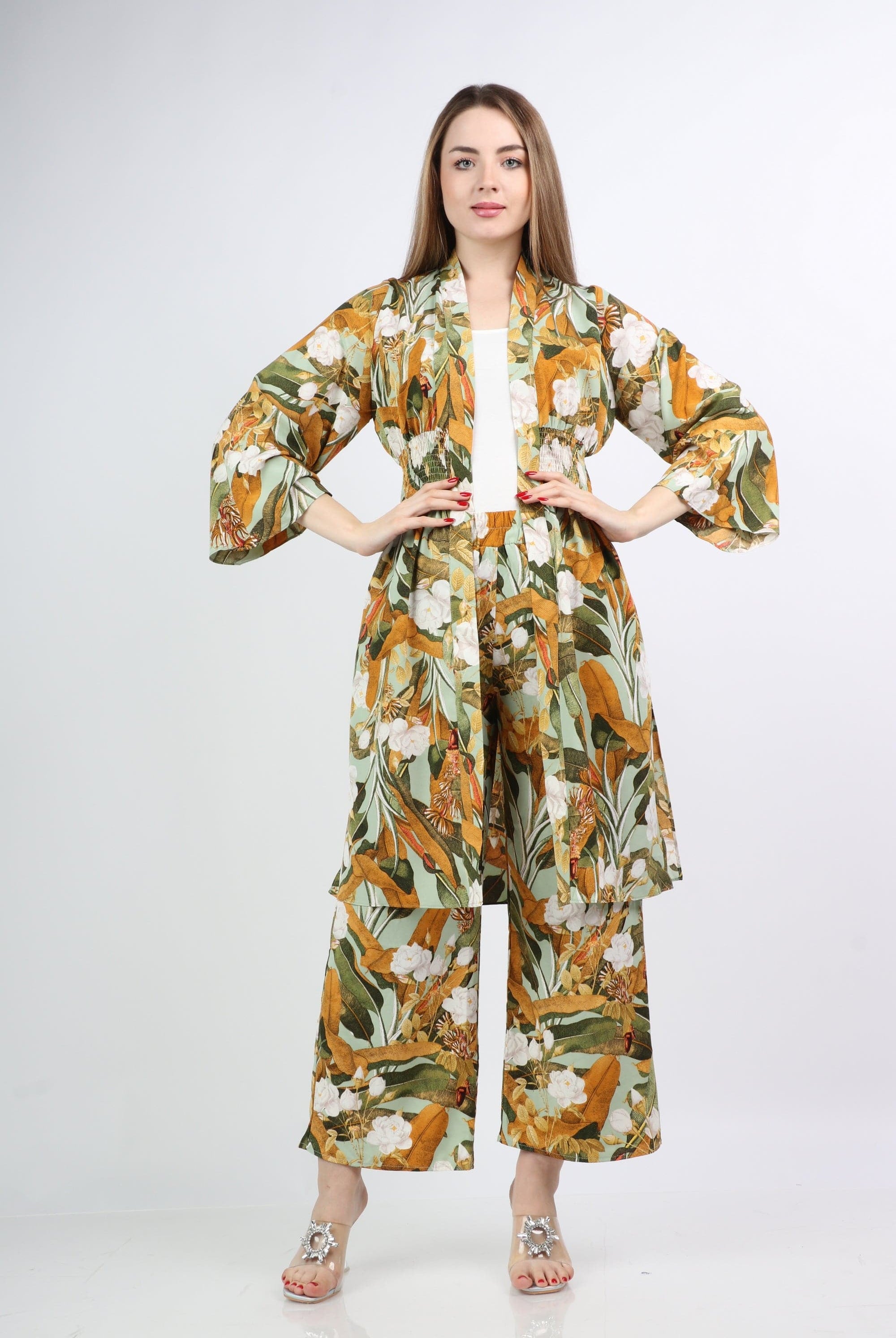 نتشي كارديجان نسائي ميدي مشجر بأكمام طويلة