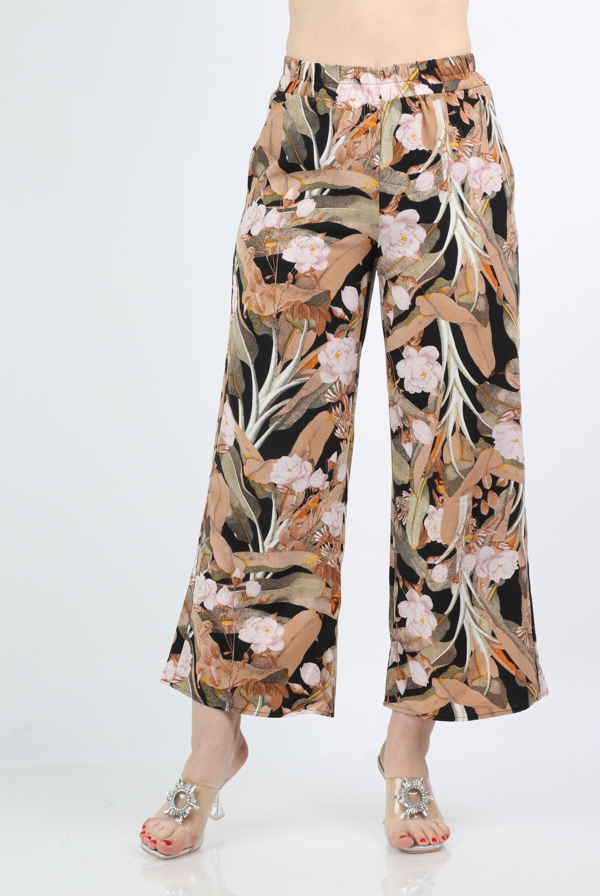 نتشي بنطلون مشجر هاي ويست واسع طويل نسائي