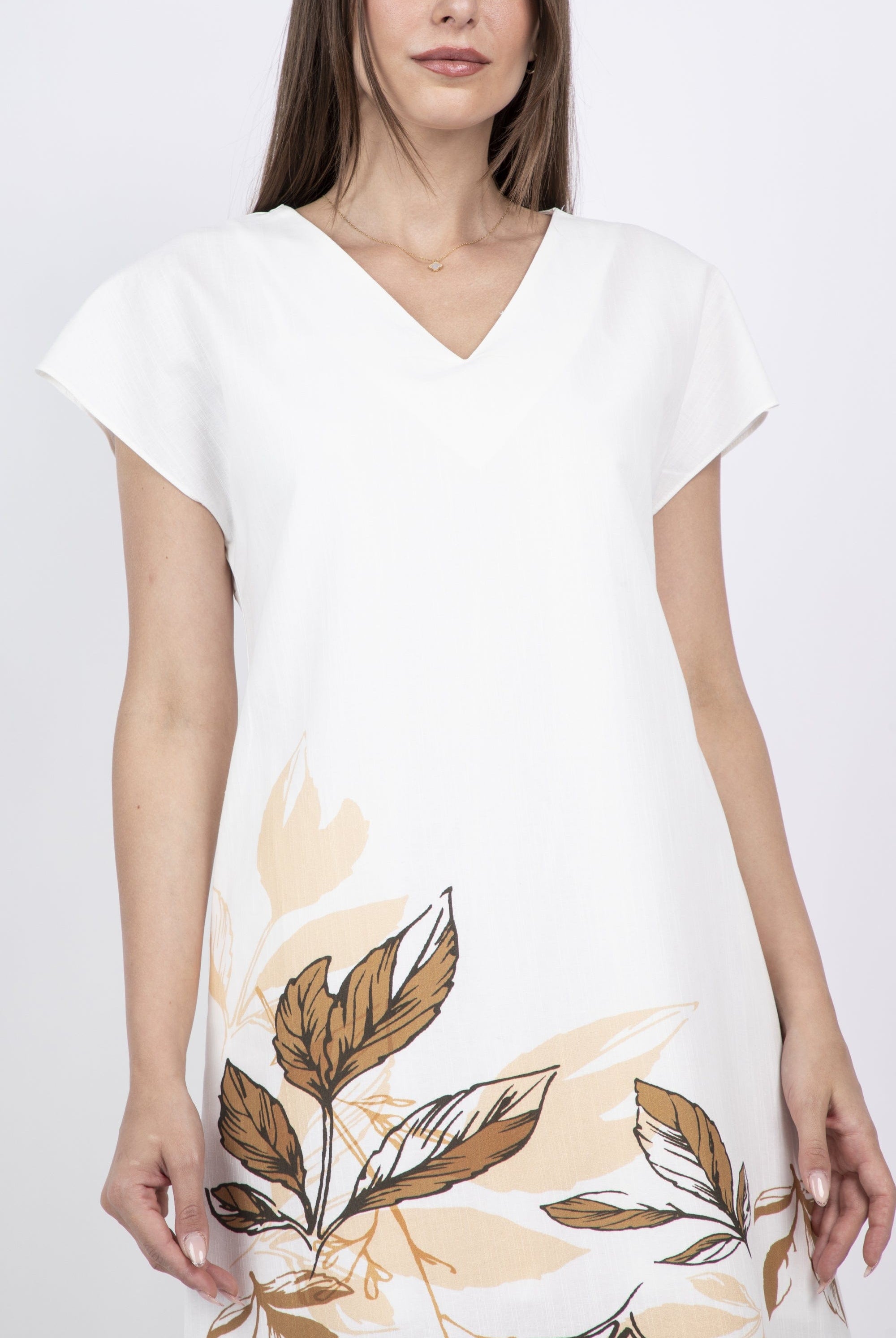 نتشي فستان ميدي مشجر رقبة سبعة كم قصير