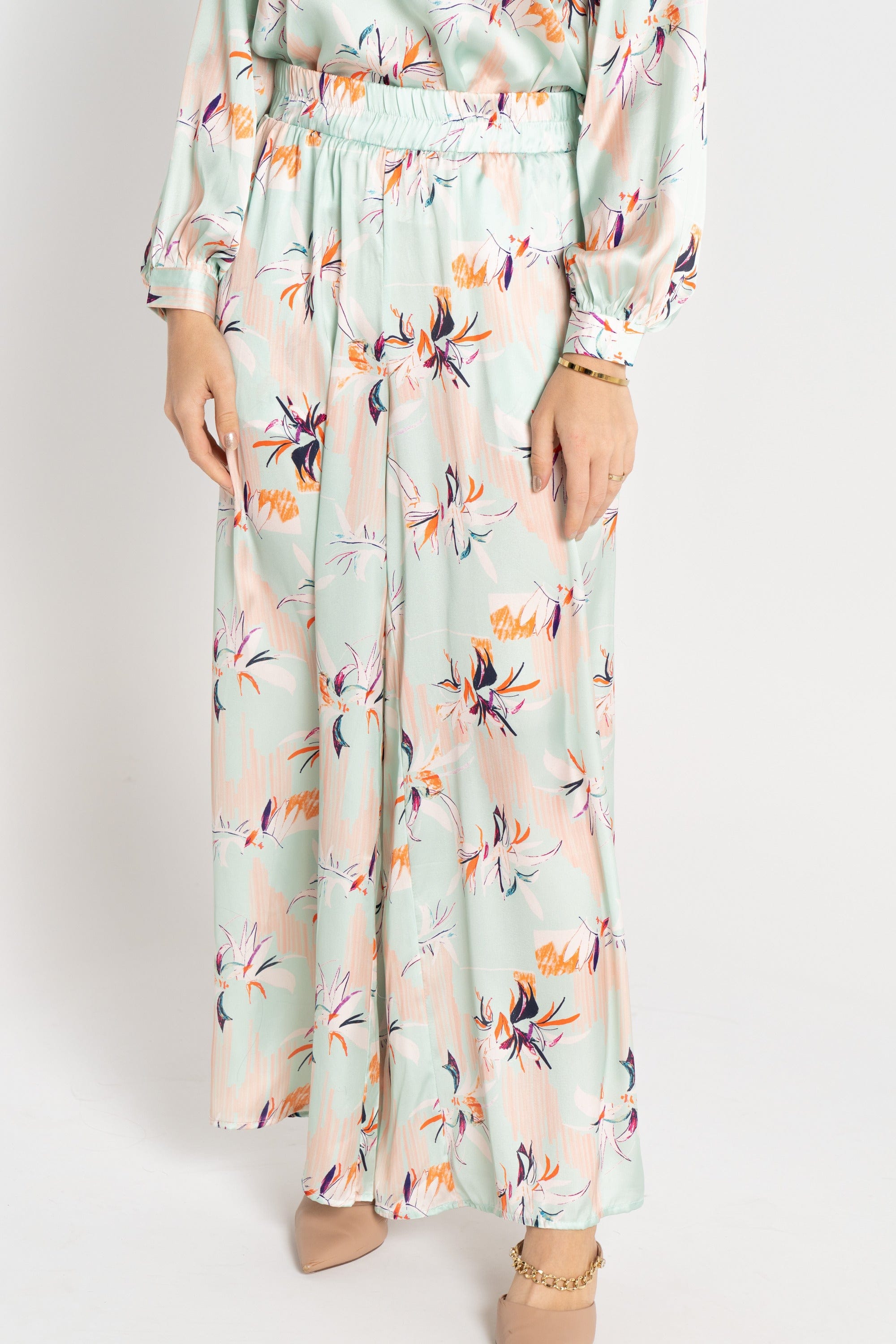 نتشي بنطلون نسائي وسيع بخصر عالي مطبوع