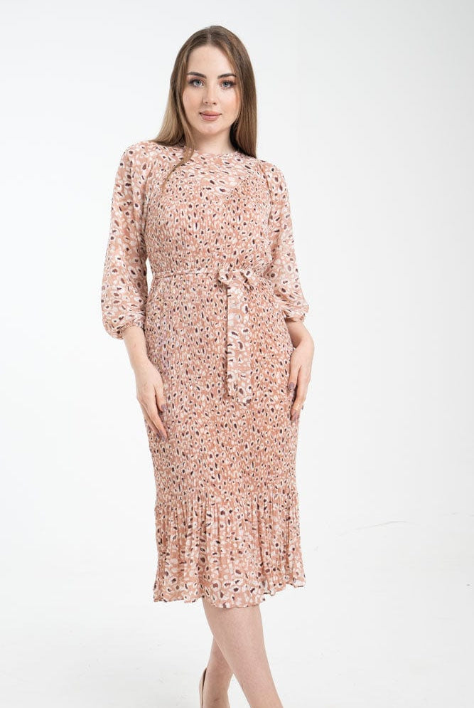 نتشي فستان ميدي مشجر بأكمام طويلة مخصر