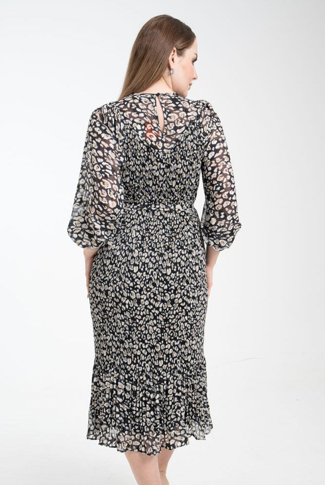 نتشي فستان ميدي مشجر بأكمام طويلة مخصر