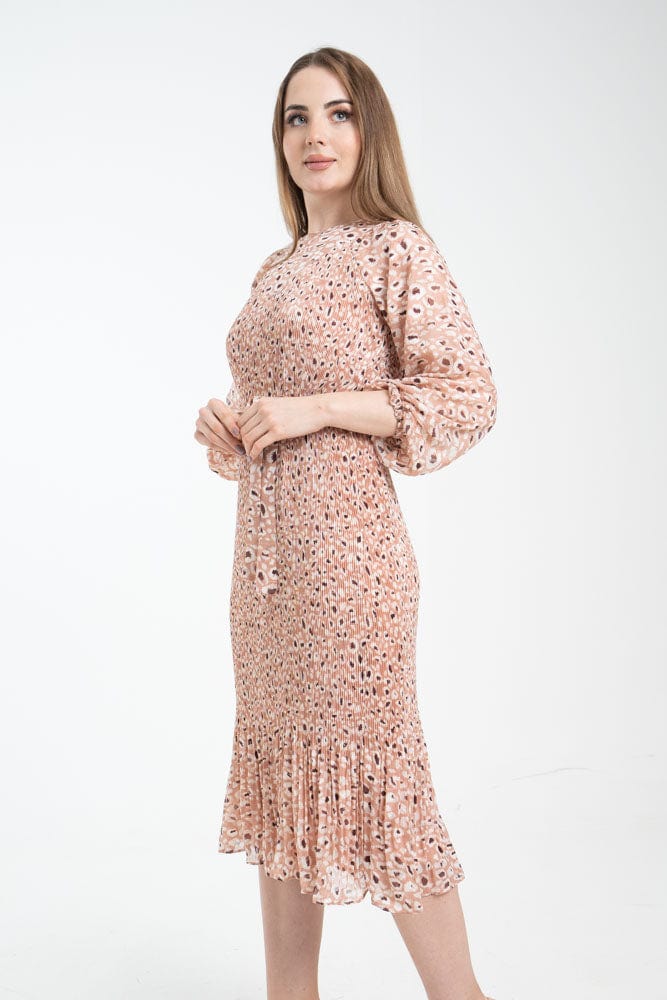 نتشي فستان ميدي مشجر بأكمام طويلة مخصر