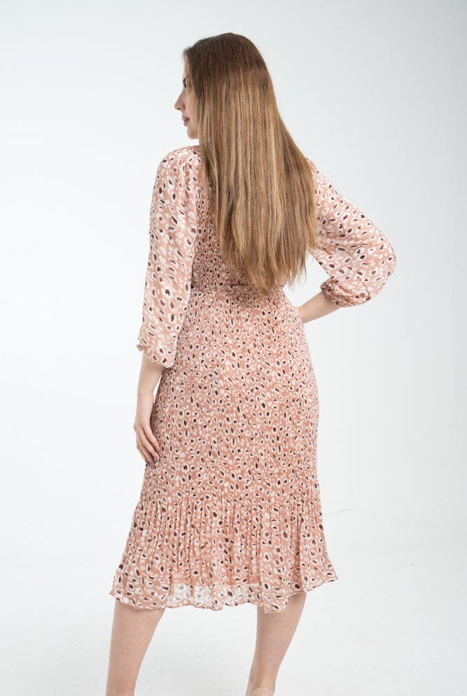 نتشي فستان ميدي مشجر بأكمام طويلة مخصر