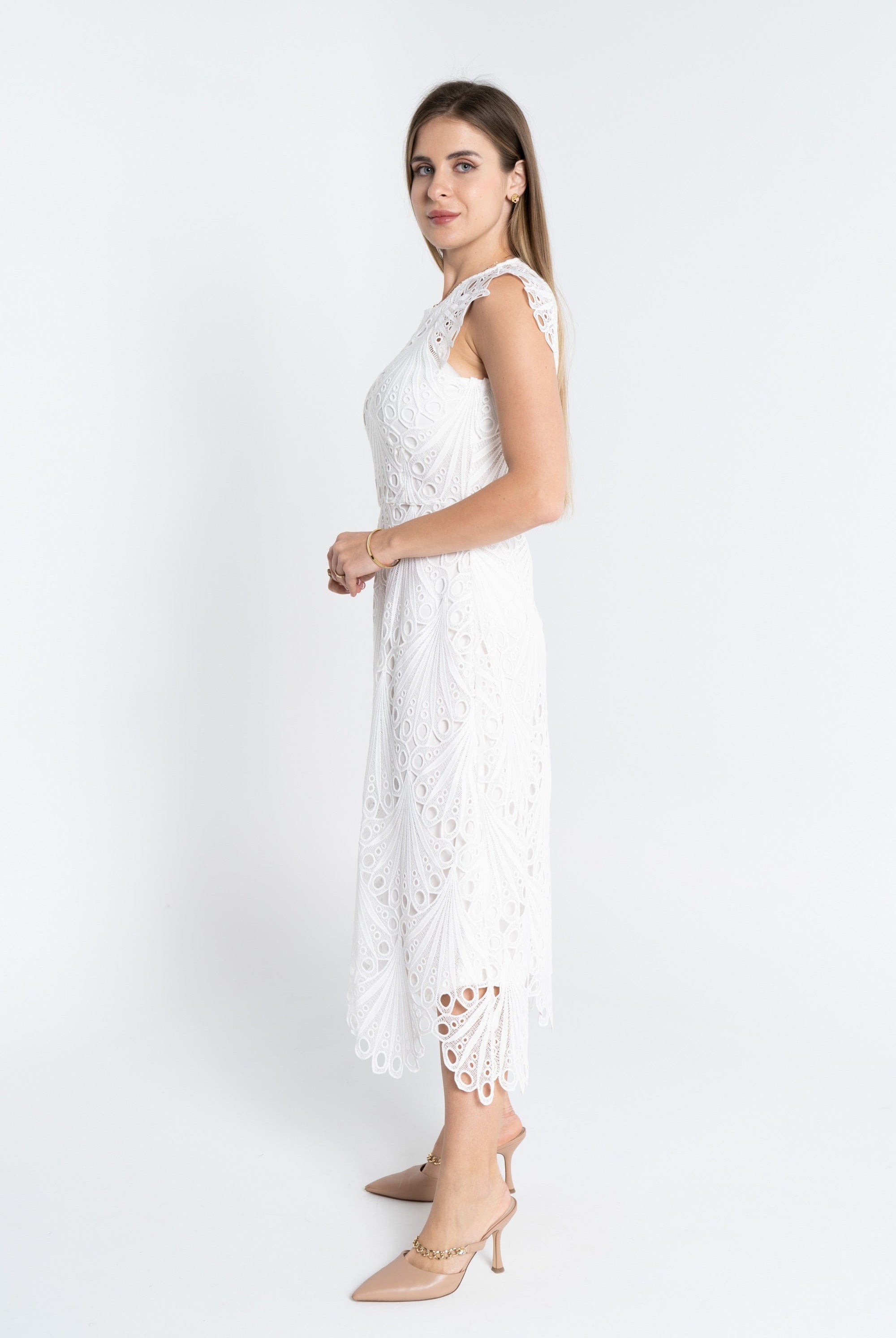 نتشي فستان مخرم ميدي كم قصير مبطن نسائي